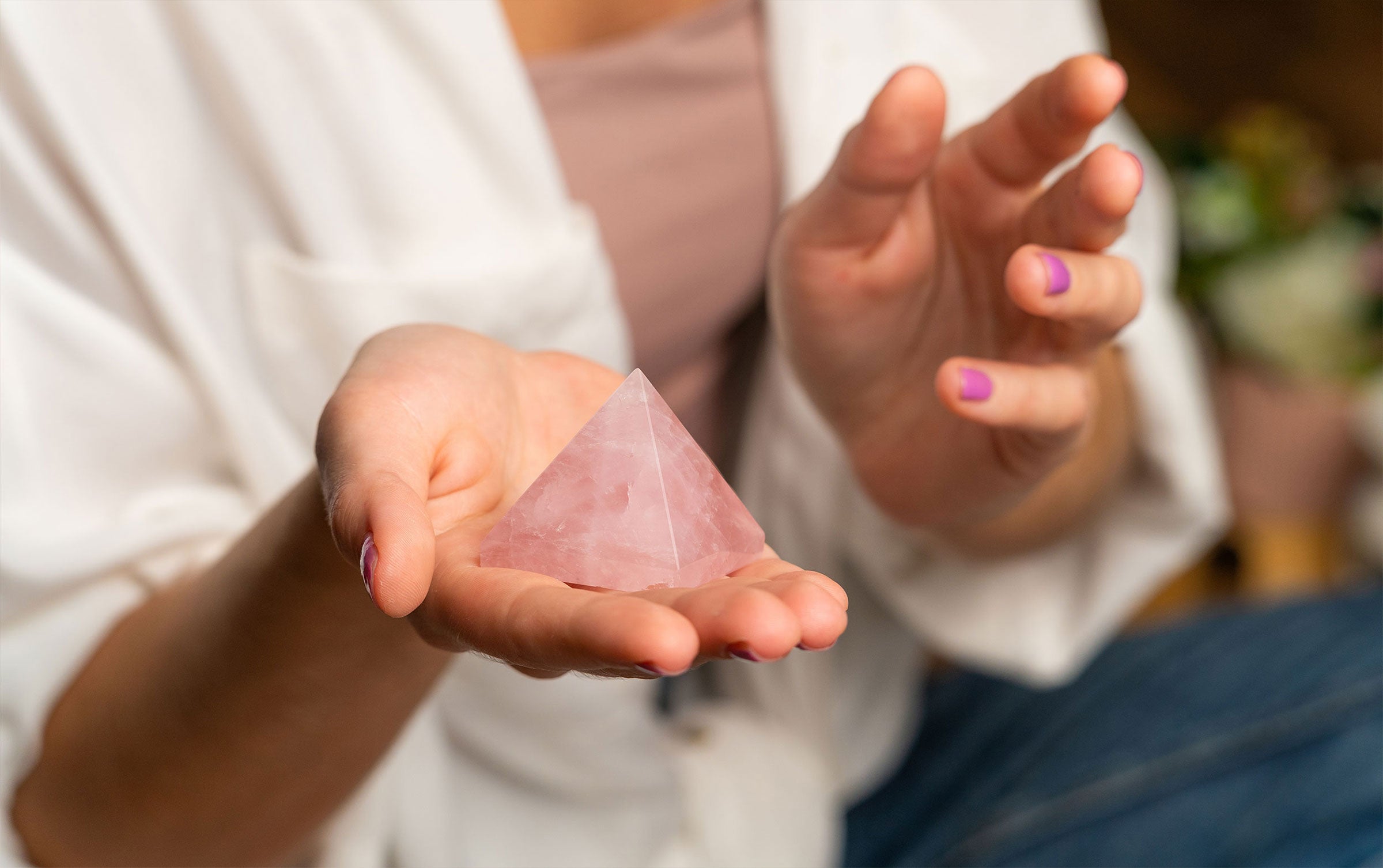 Light pink Rose Quartz gemstone transparent and smooth showcasing gentle harmonious hues
