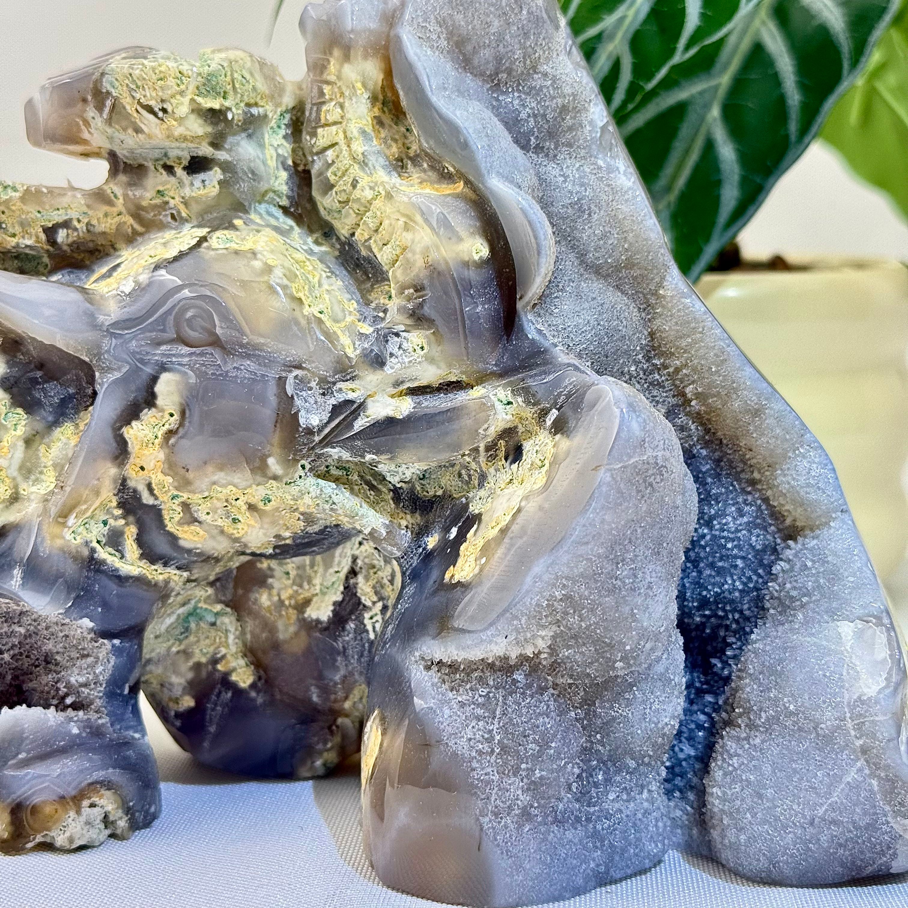 Moss Agate Elephant Figurine