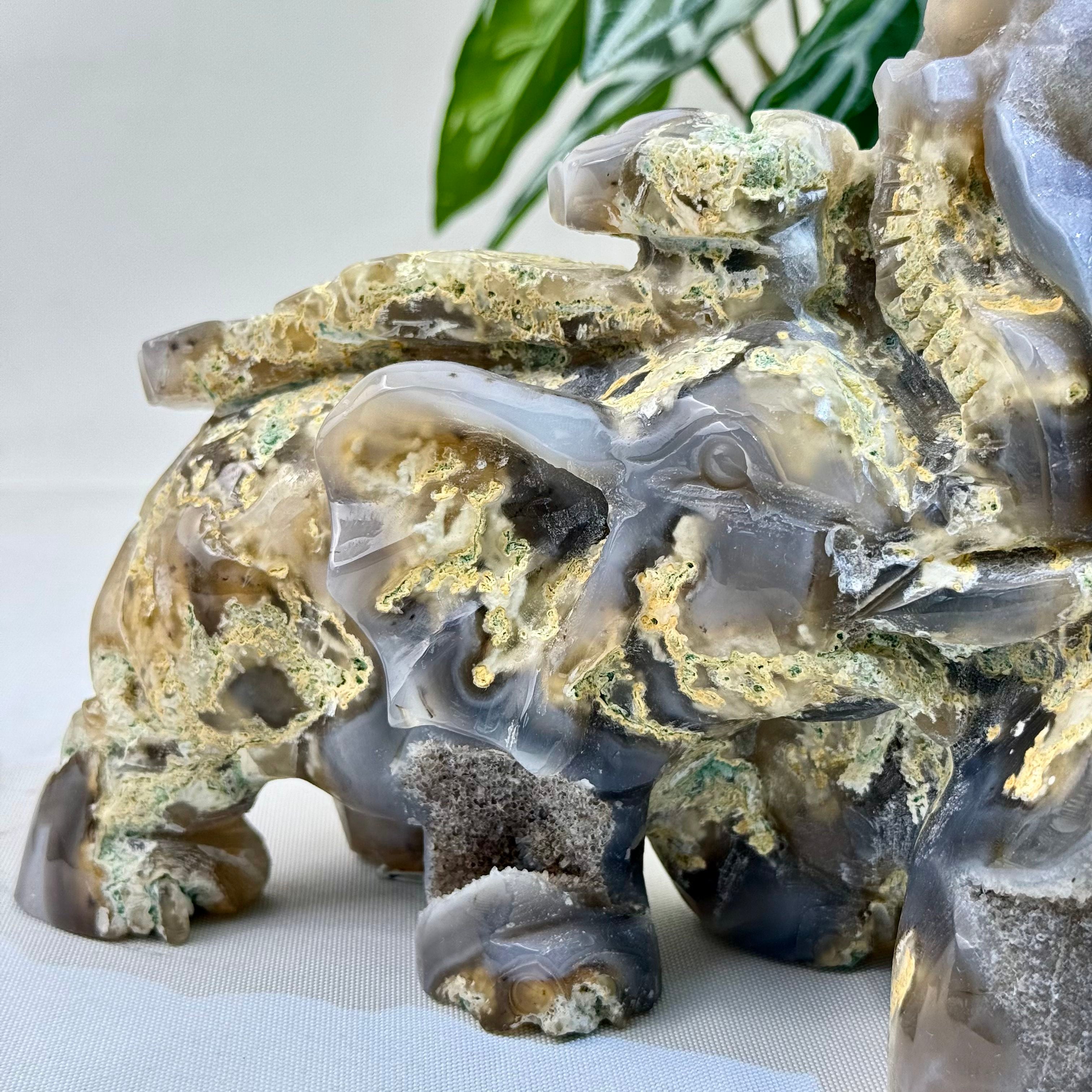 Moss Agate Elephant Figurine