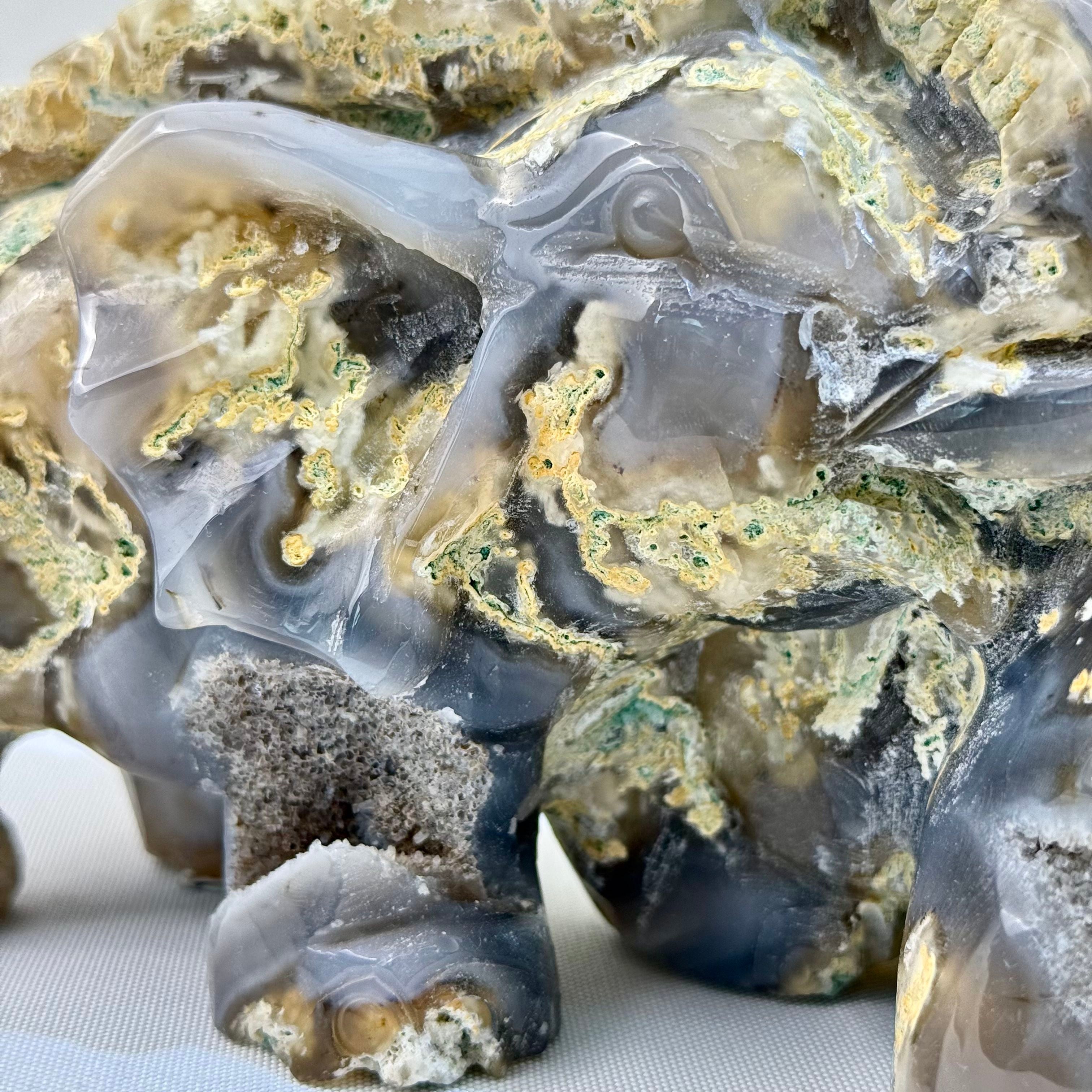 Moss Agate Elephant Figurine
