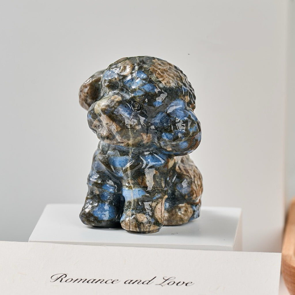 Handmade Gemstone Crystal Dog Statue