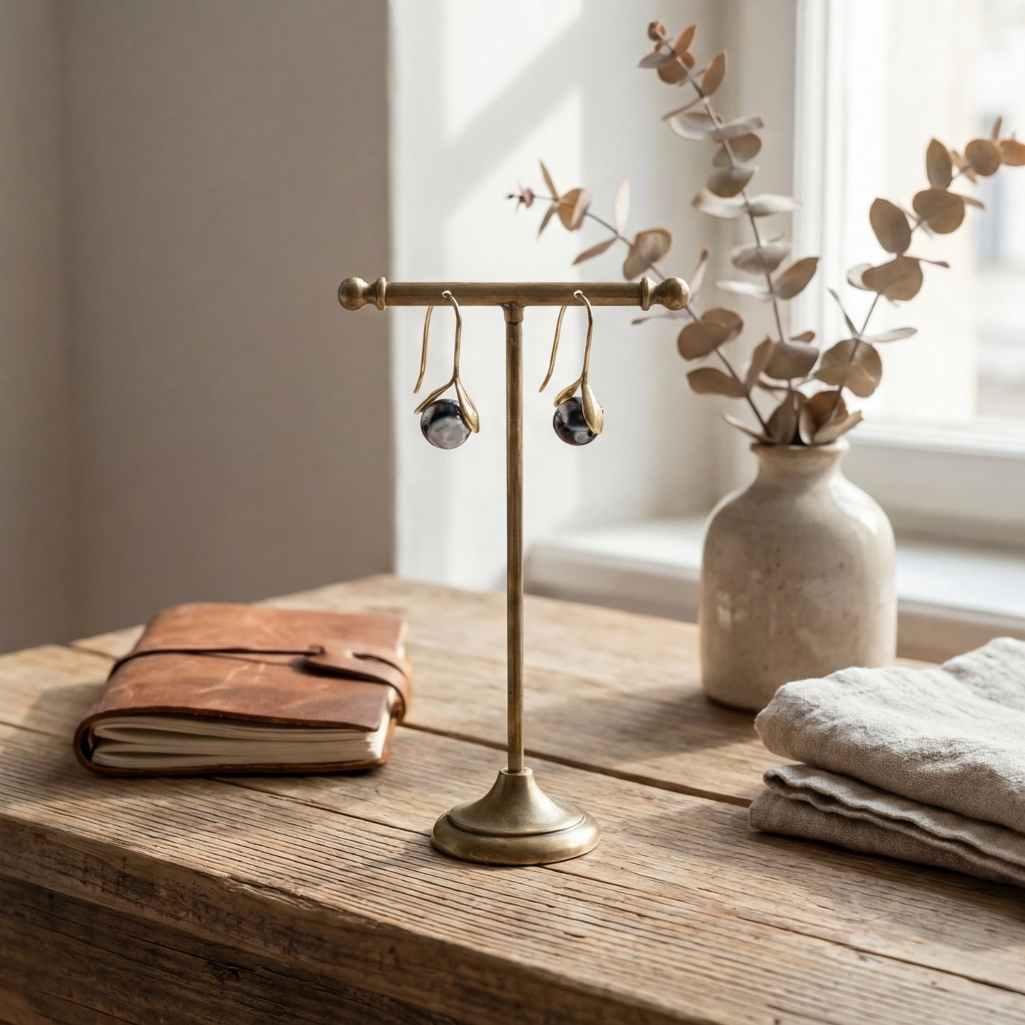 Custom Black Flower Agate Earrings