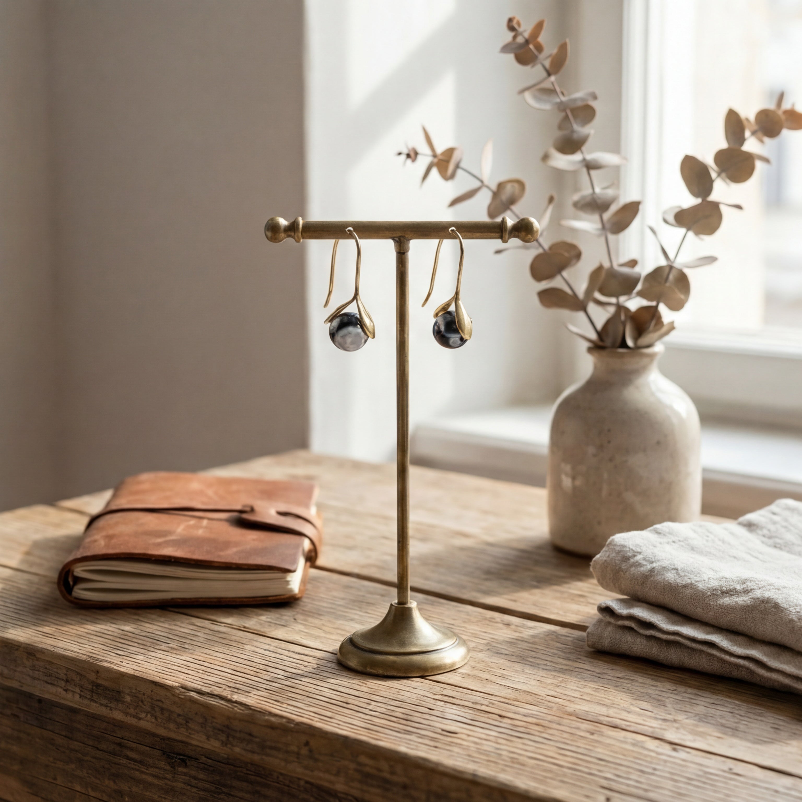 Custom Black Flower Agate Earrings