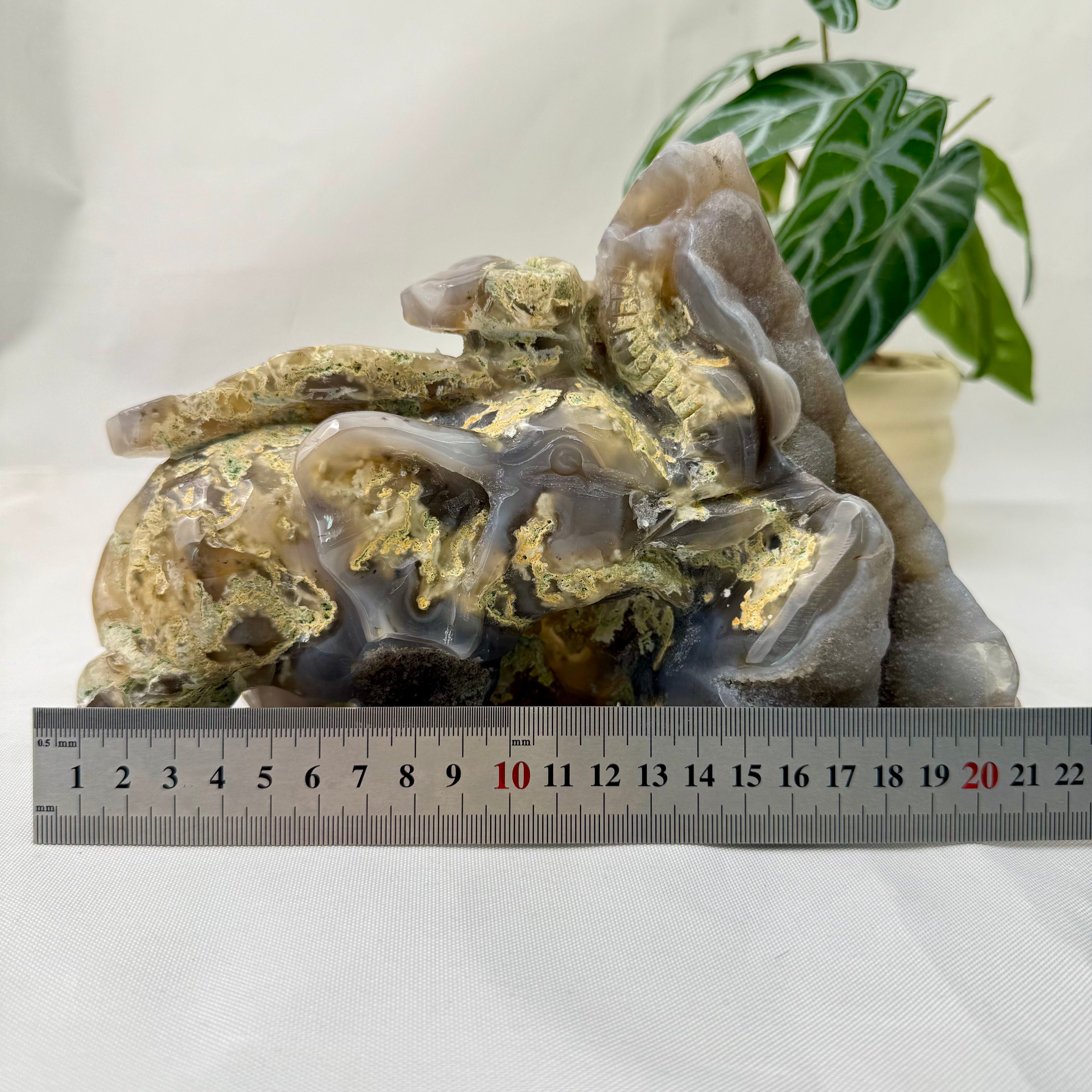 Moss Agate Elephant Figurine