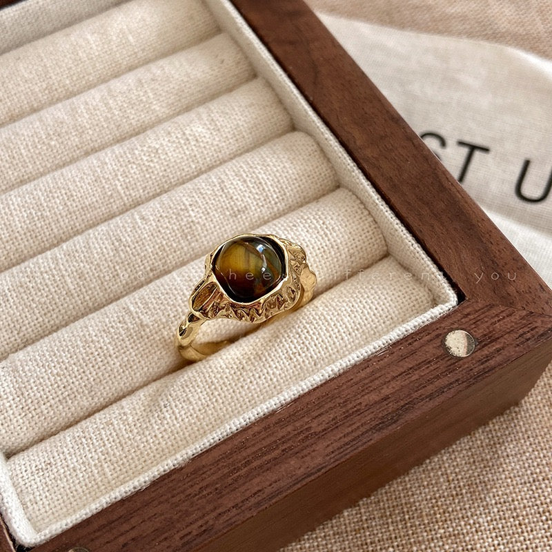 High-End Water Drop Tiger Eye Stone Open Ring