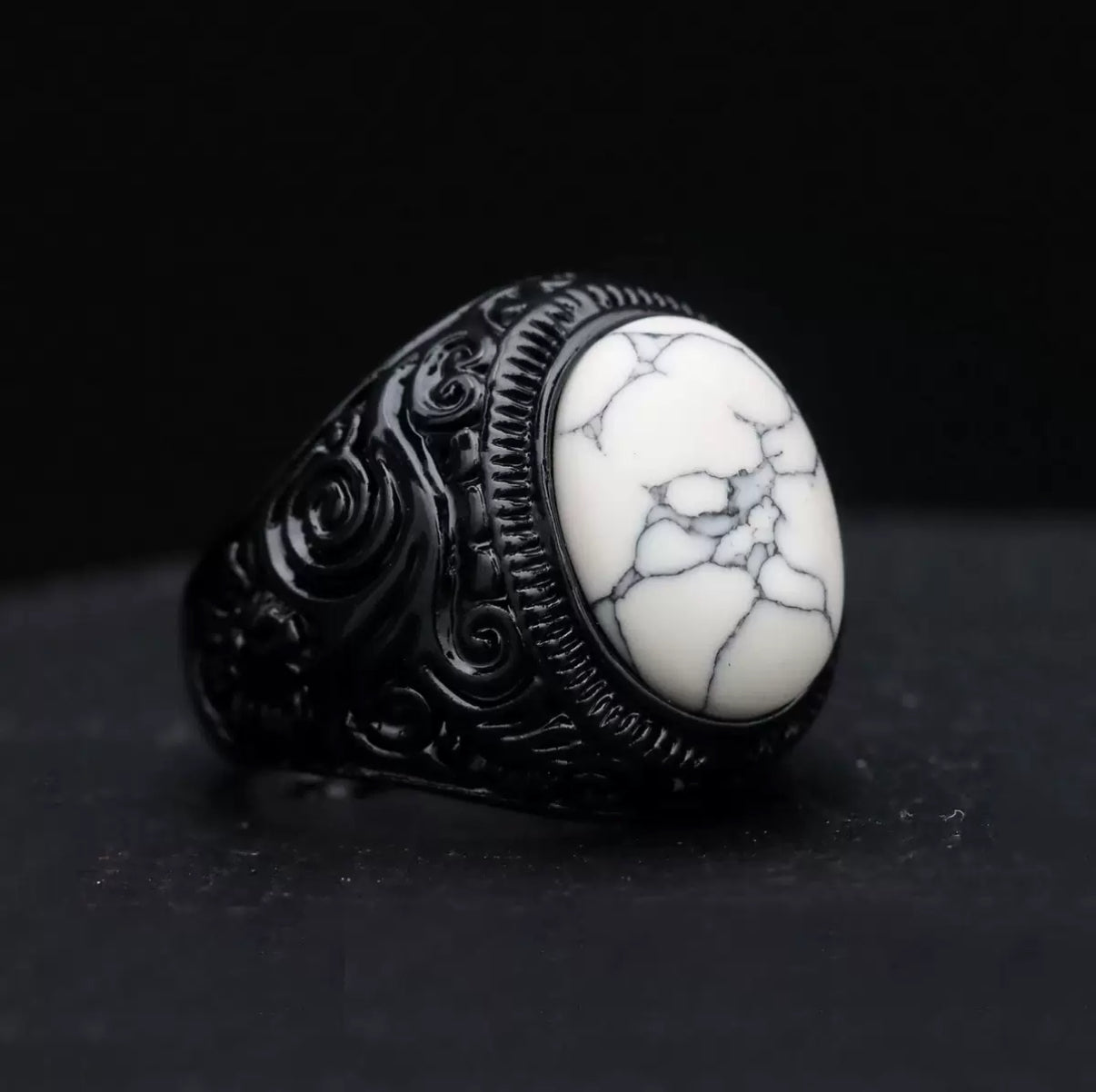 Retro Black Carved Punk Men Ring