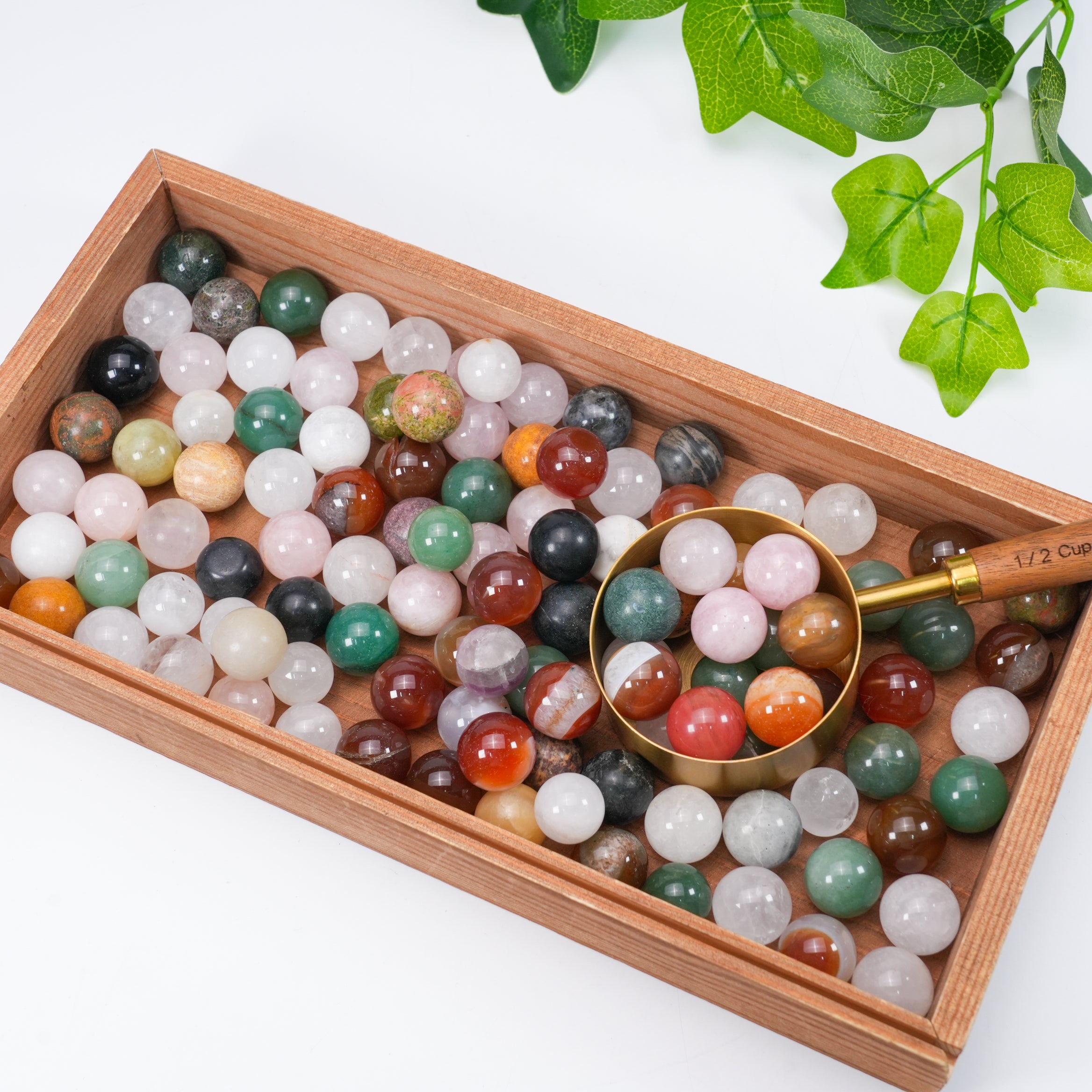 Natural Mixed Crystal Mini Spheres Scoop Assorted Colorful Gemstone Balls, Polished Mini Crystal Orbs for Vase Filler