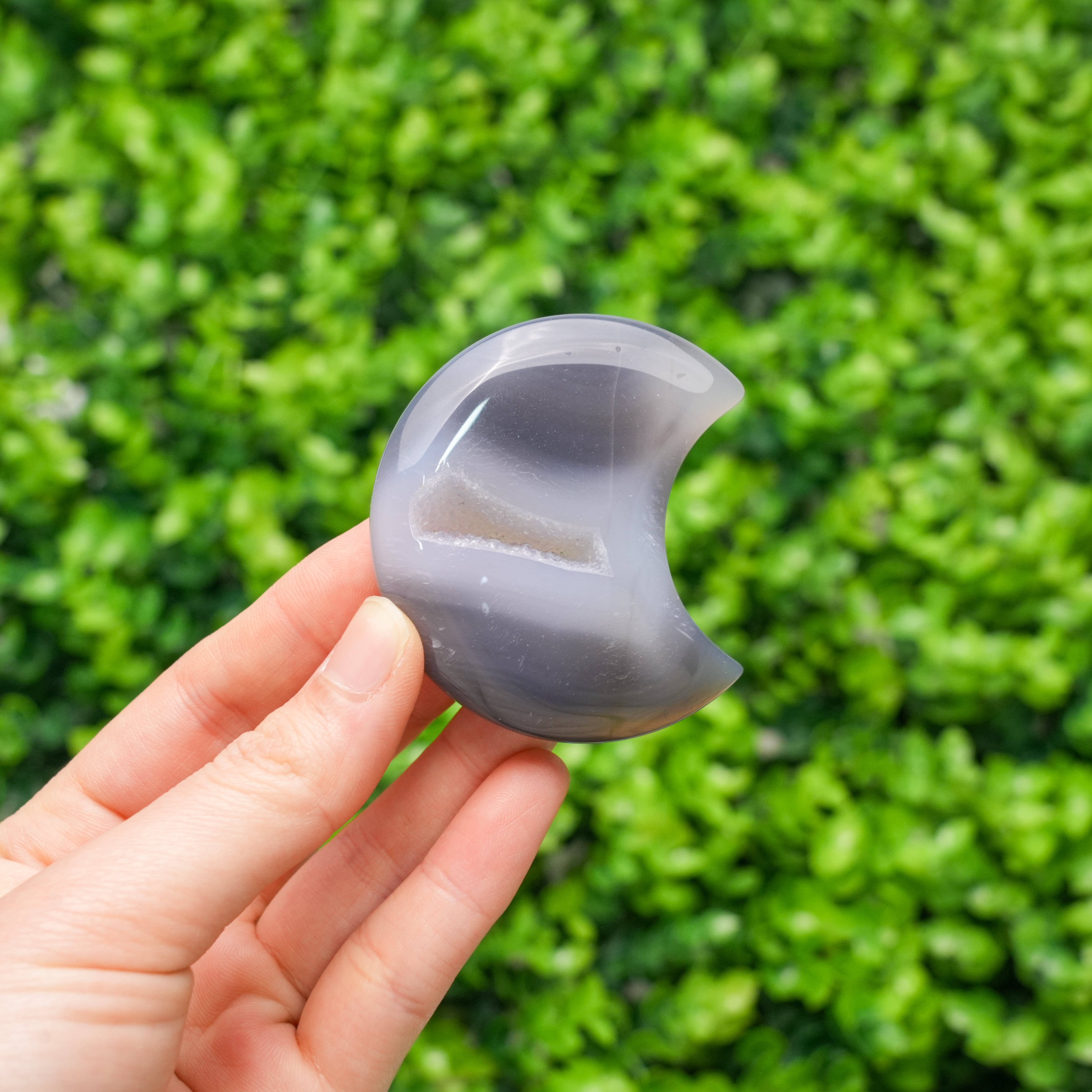 Mini Grey Agate Moon Crystal | Handmade Natural Stone, Pocket Size Healing Crystal & Home Accent