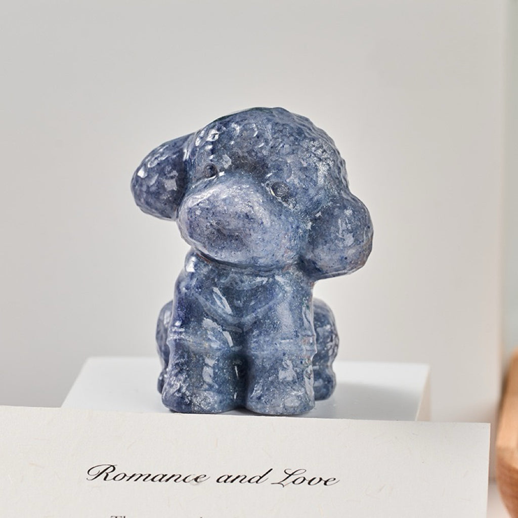 Handmade Gemstone Crystal Dog Statue