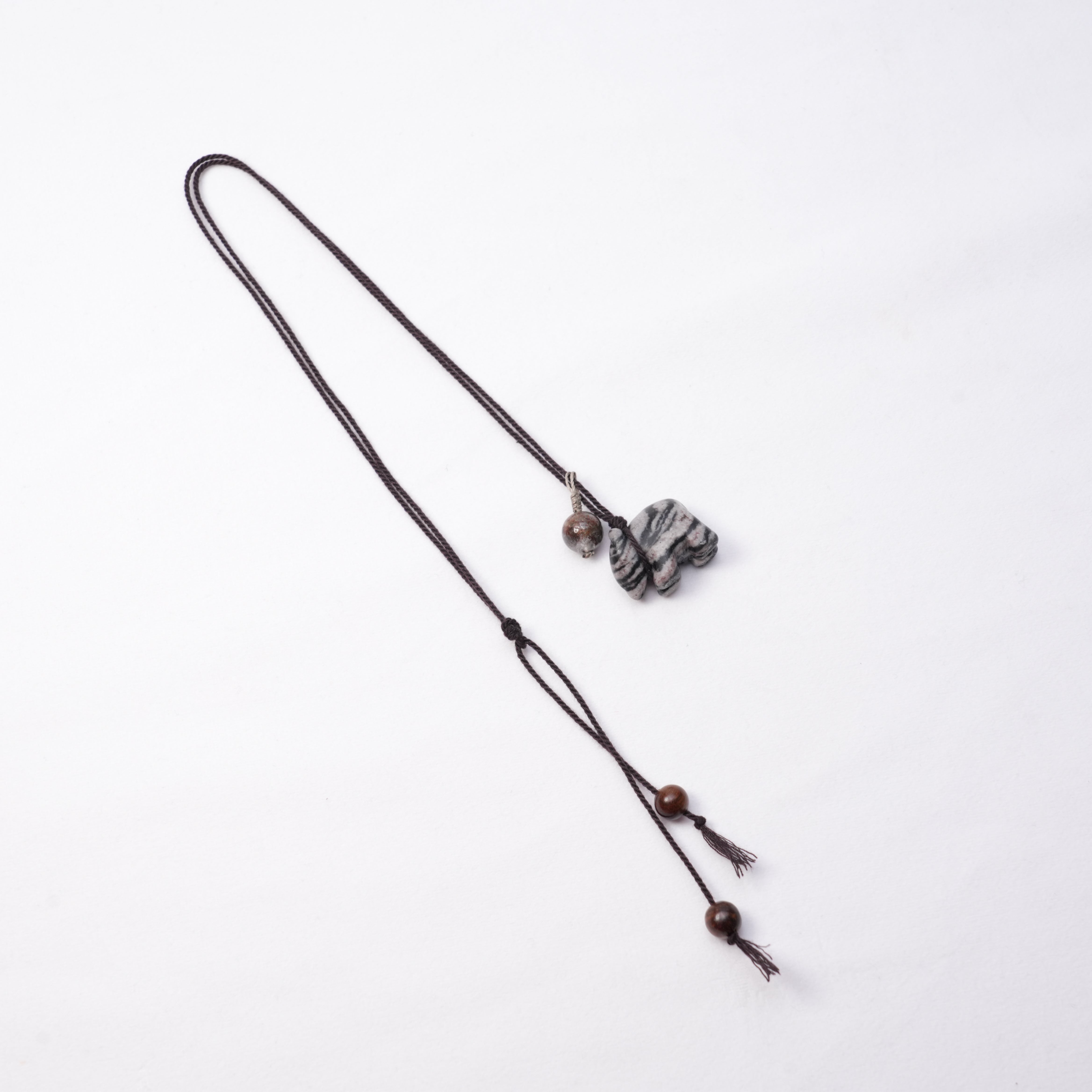 Black and White Zebra Jadeite Elephant Pendant Necklace