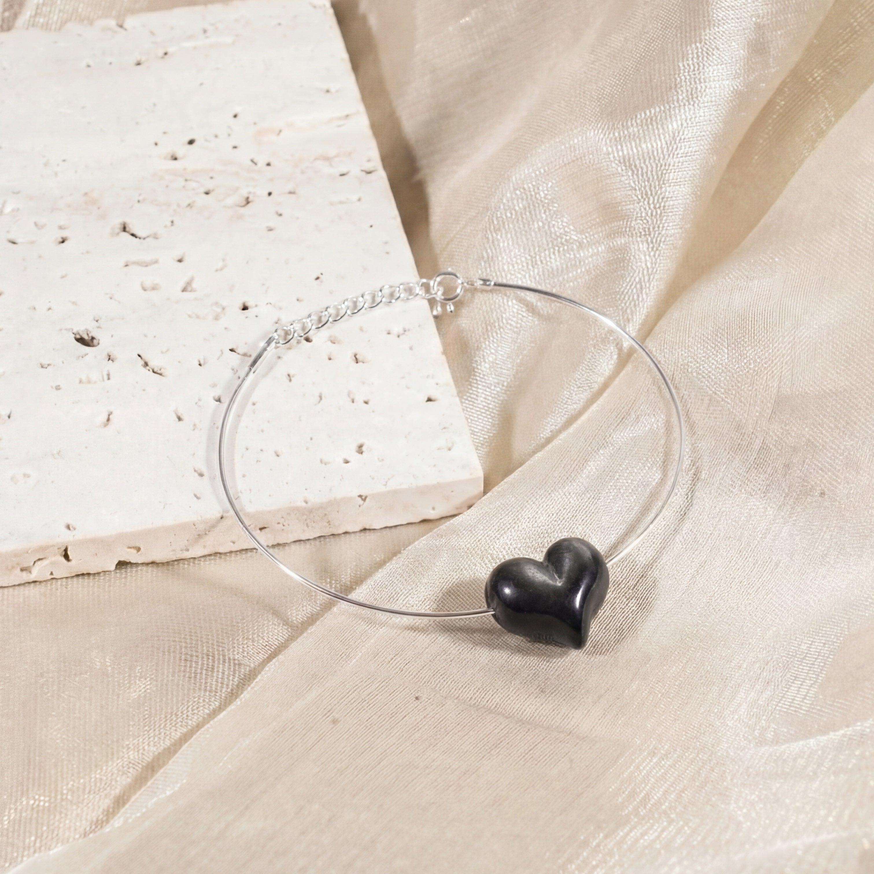 Custom Silver Obsidian Heart Handmade Bracelet