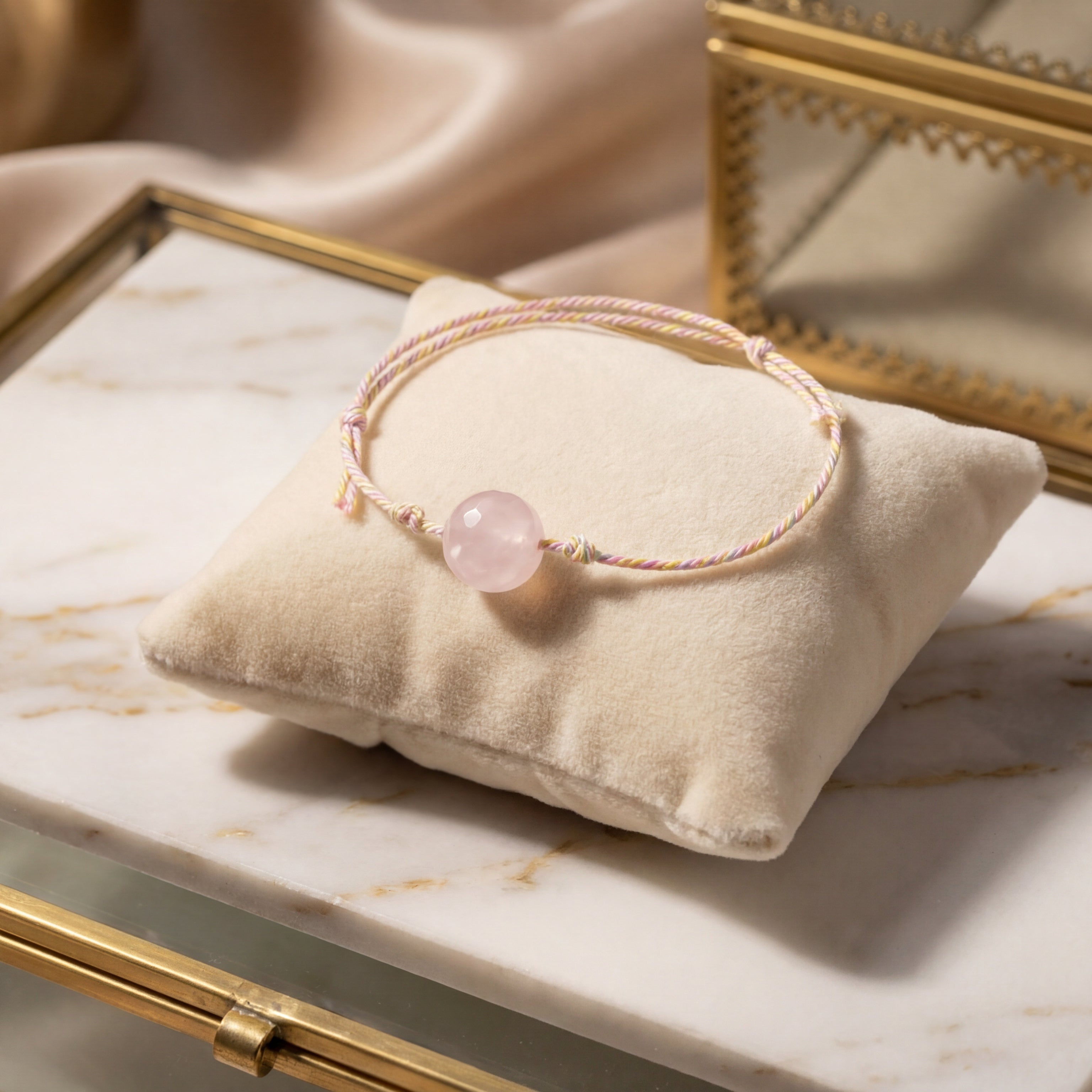 Rose Quartz Sphere Wristband Bracelet