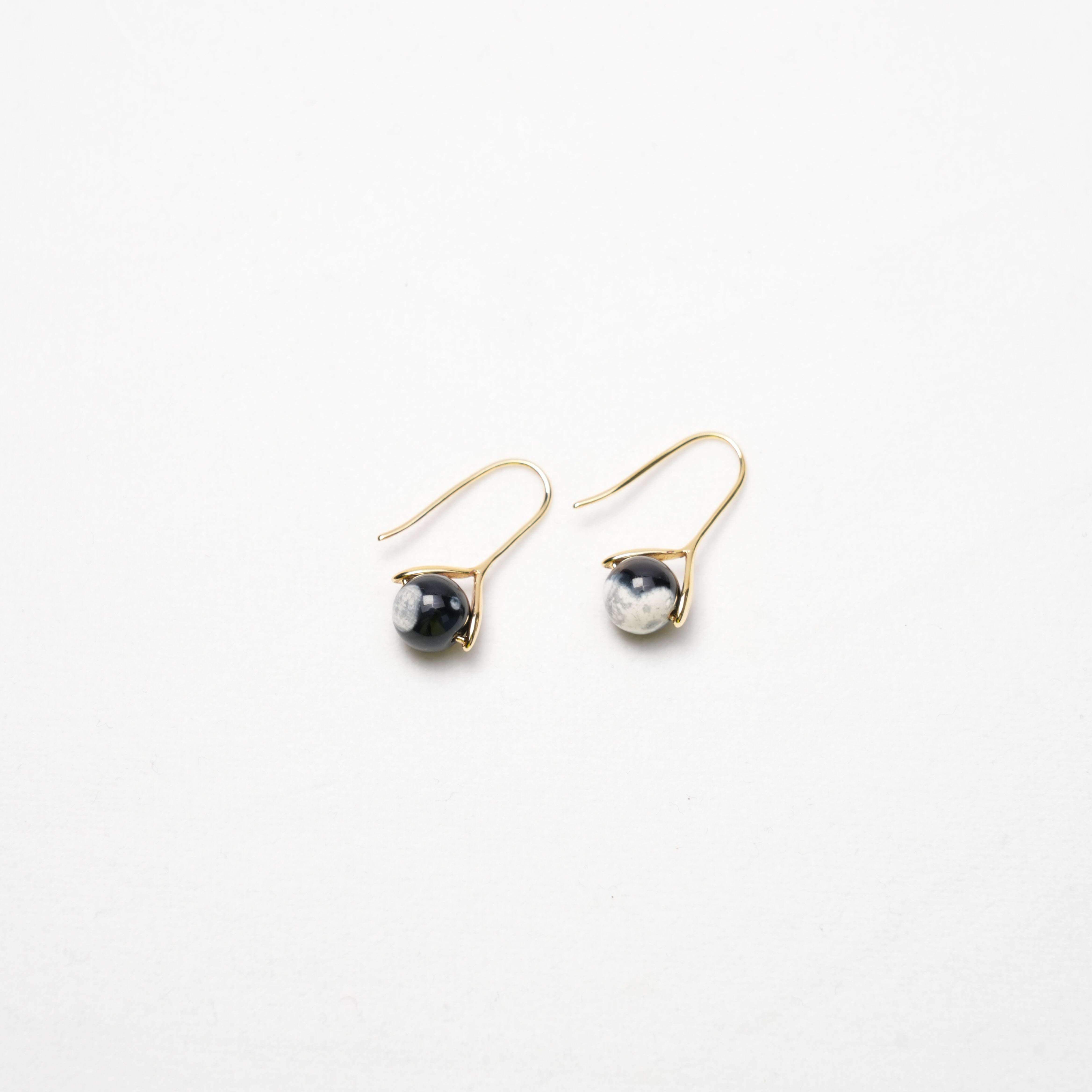 Custom Black Flower Agate Earrings