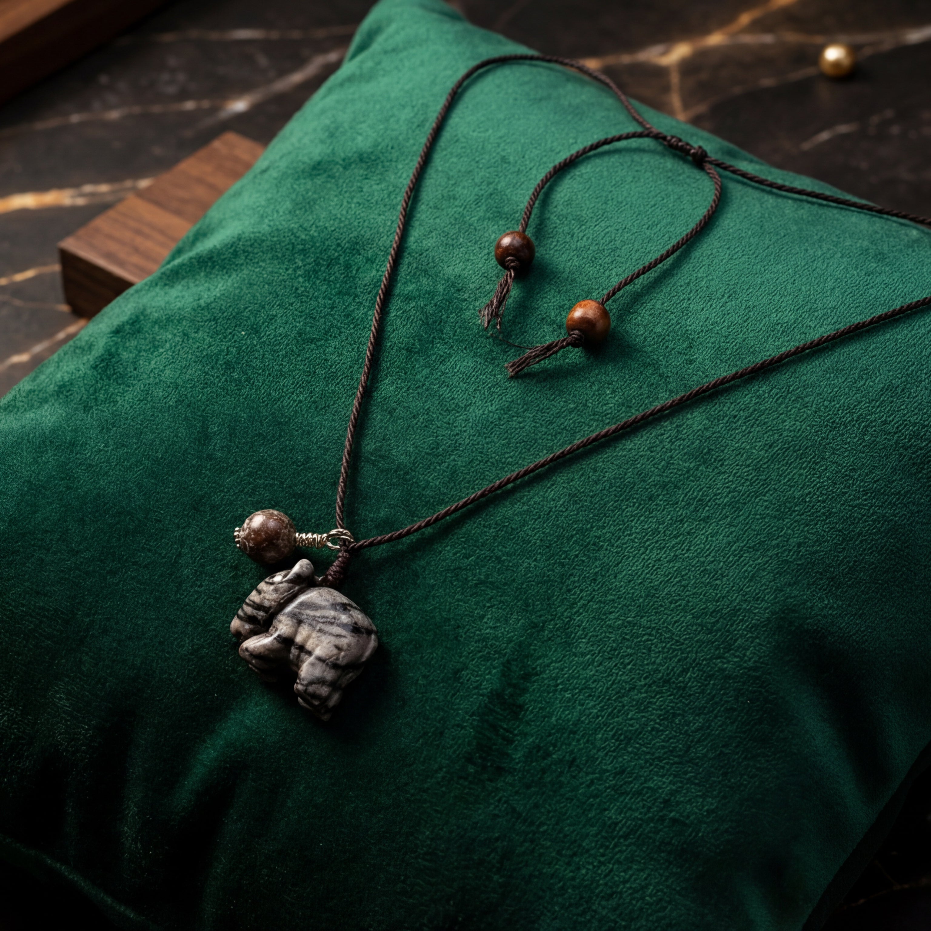 Black and White Zebra Jadeite Elephant Pendant Necklace