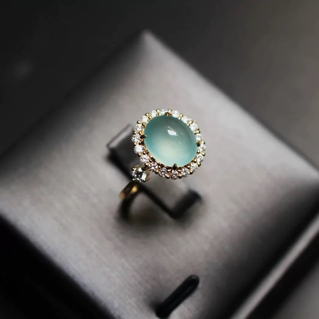 Green Chalcedony Egg-Shaped Women Ring