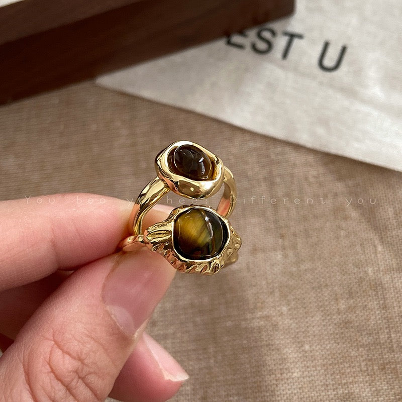 High-End Water Drop Tiger Eye Stone Open Ring