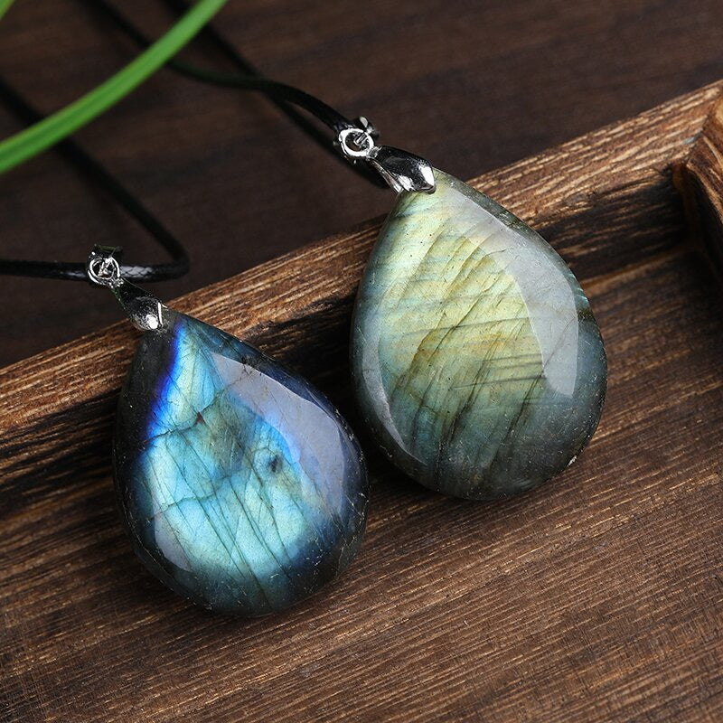 Labradorite Raw Stone Leaf Water Drop Pendant