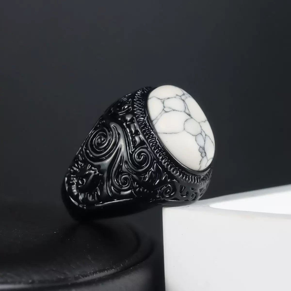 Retro Black Carved Punk Men Ring