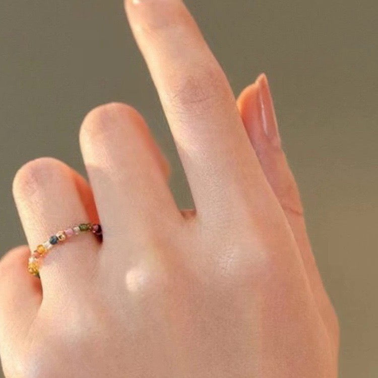 Natural Rainbow Tourmaline Adjustable Ring