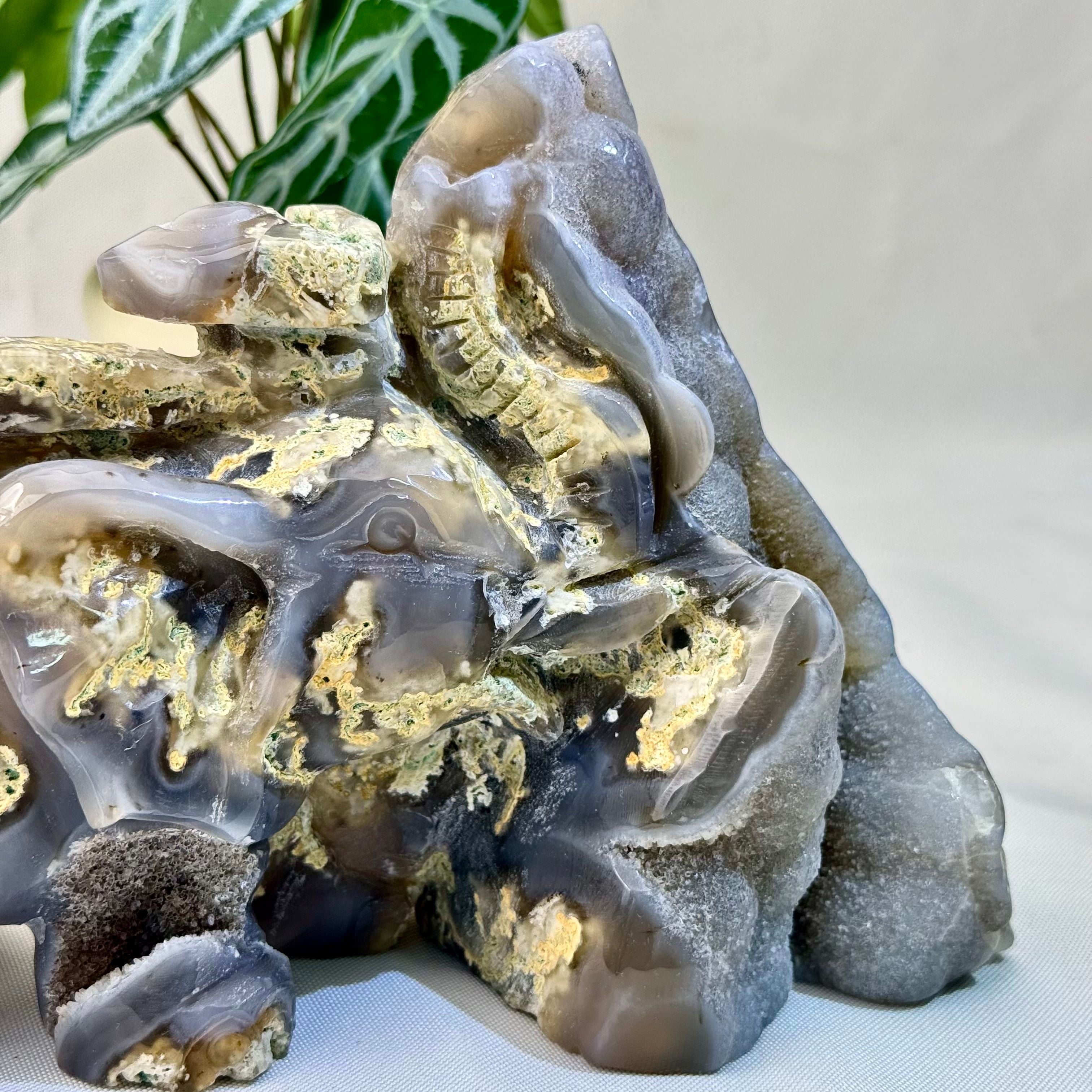 Moss Agate Elephant Figurine