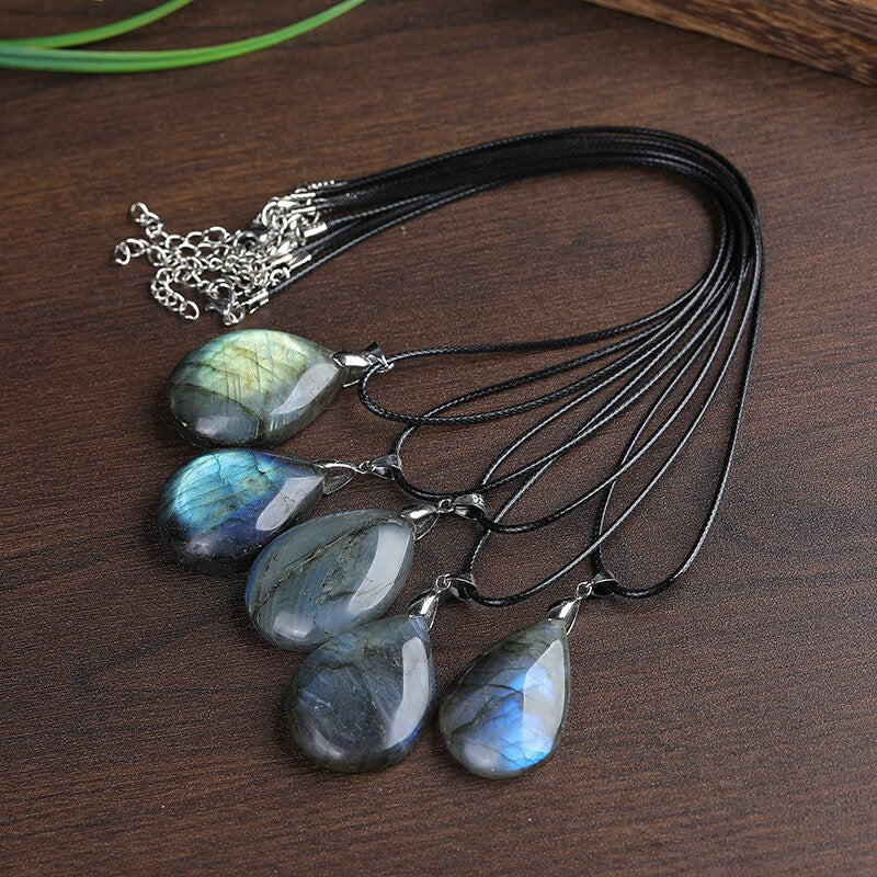 Labradorite Raw Stone Leaf Water Drop Pendant