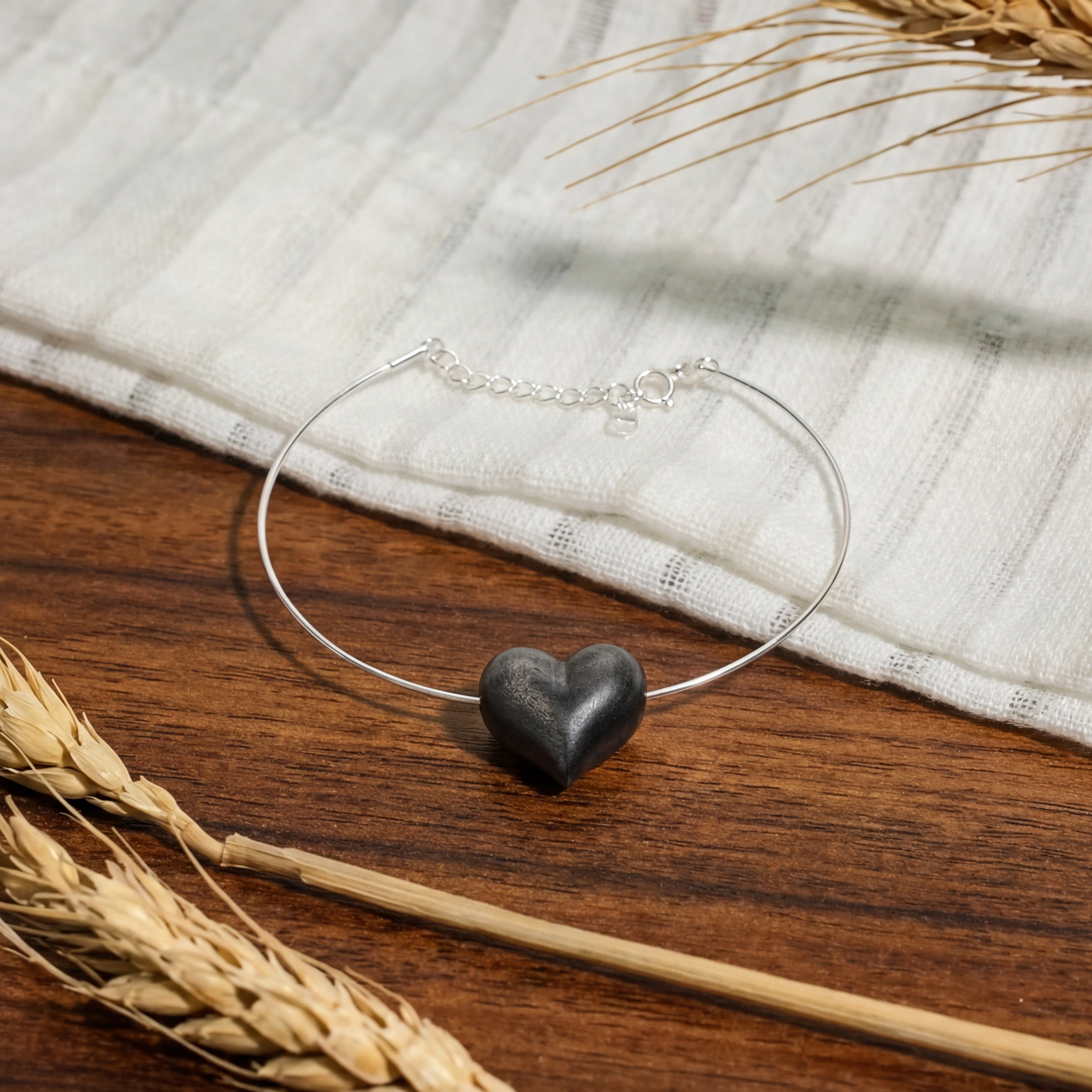 Custom Silver Obsidian Heart Handmade Bracelet