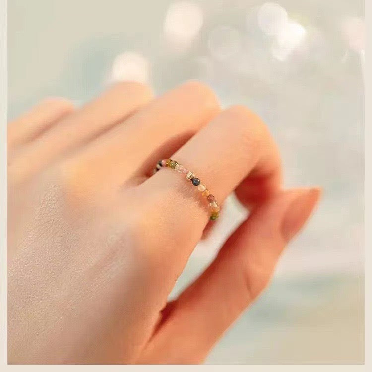 Natural Rainbow Tourmaline Adjustable Ring