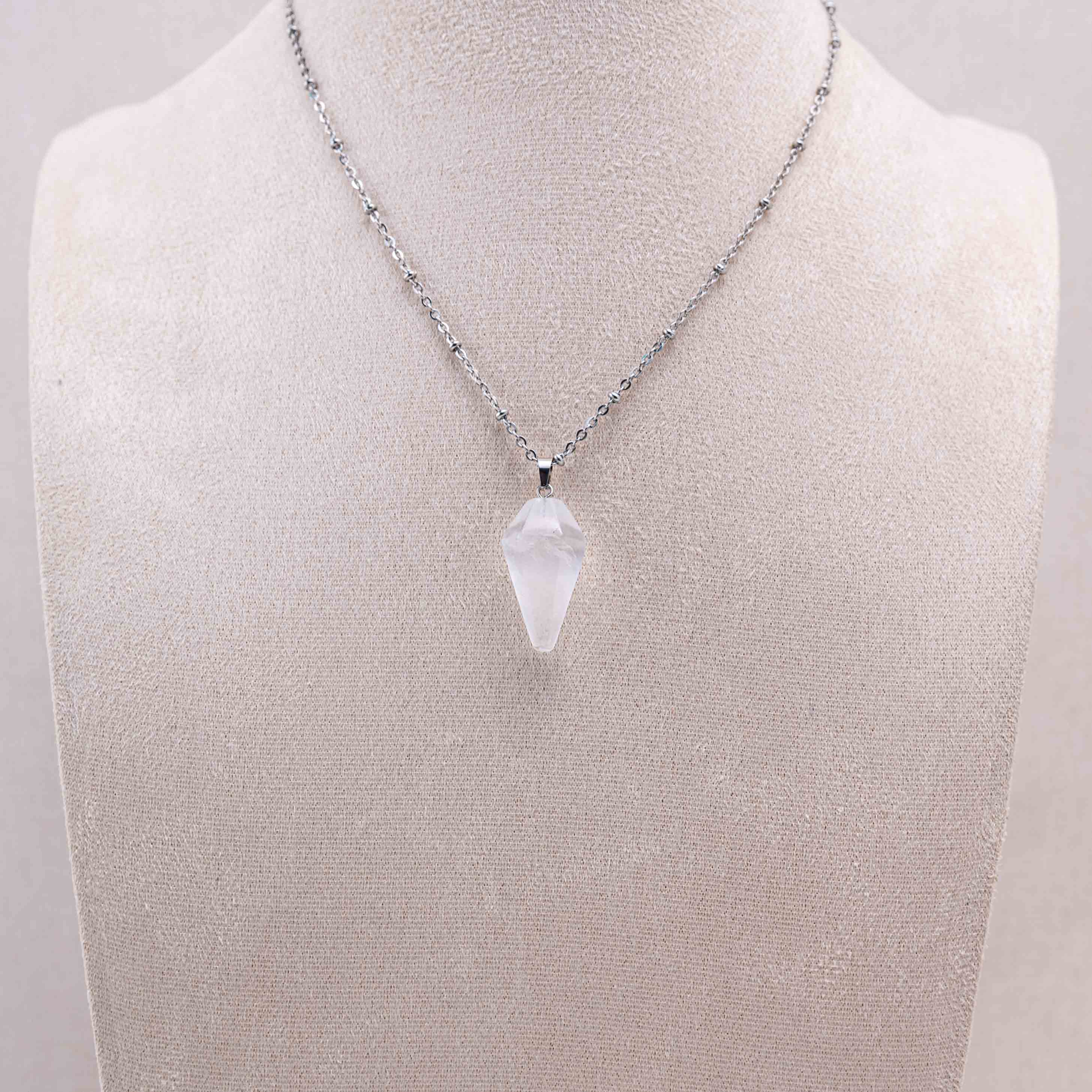 With its sleek conical shape, the Clear Quartz Pendant is both modern and timeless, perfect for everyday wear.