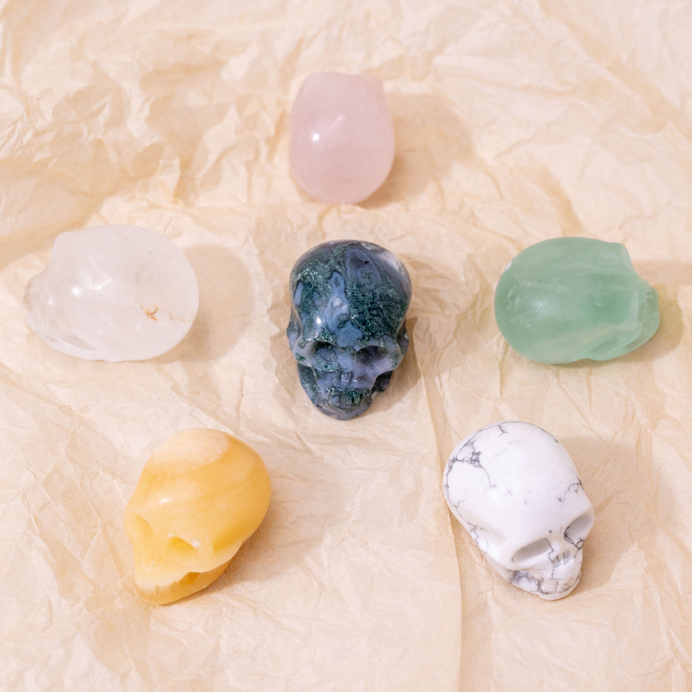 This Moss Agate Mini Skull helps ground and stabilize energy, enhancing concentration and calmness