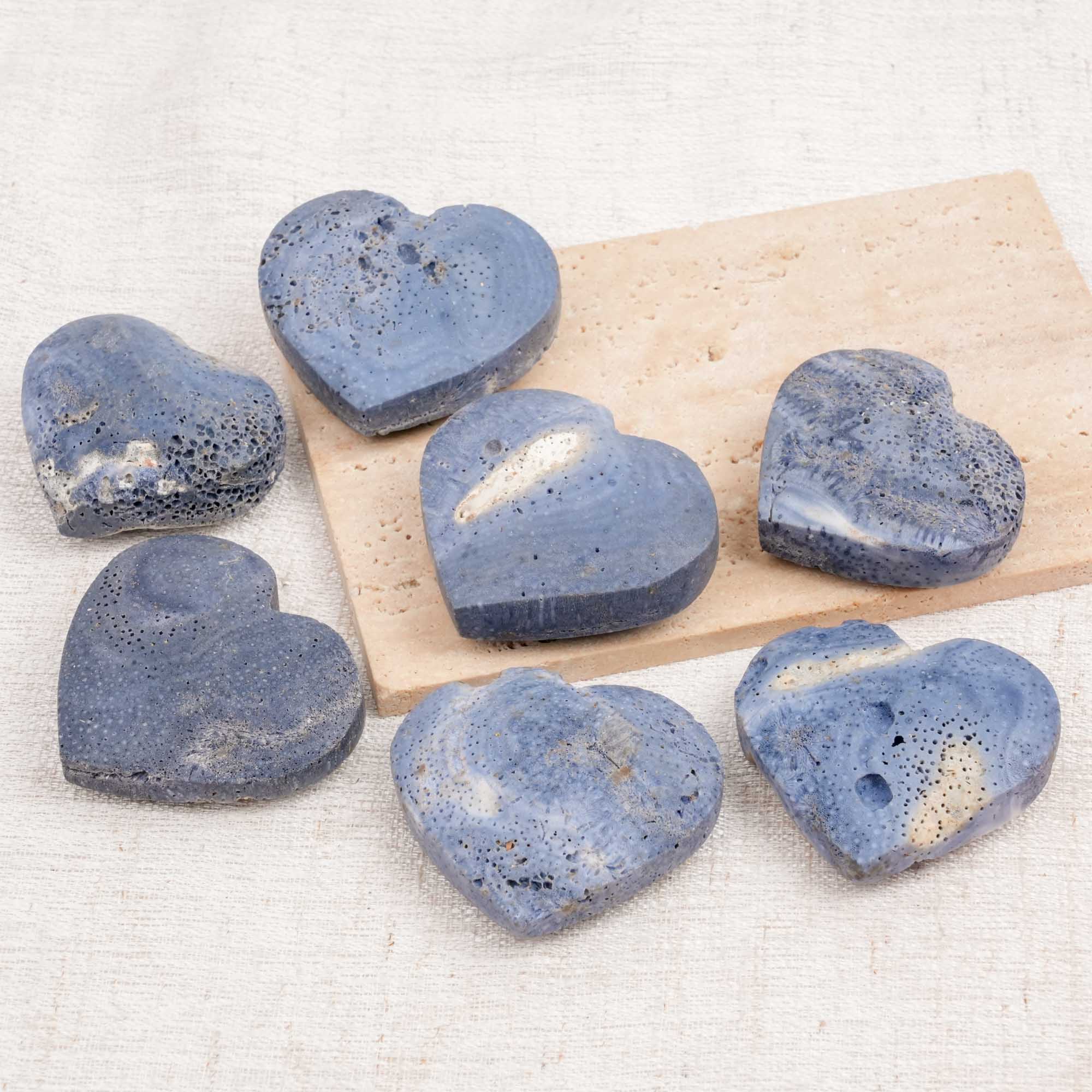 Blue Coral Jade Heart Palm Stone