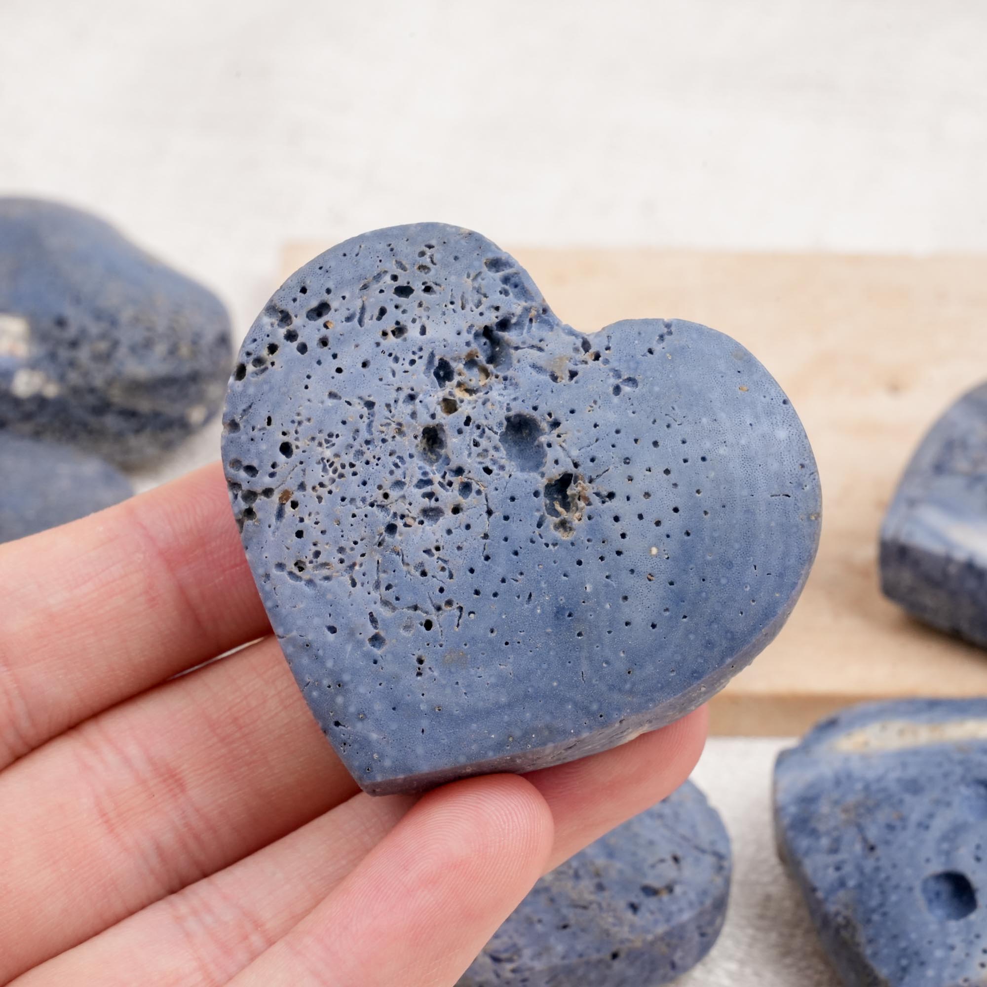 Blue Coral Jade Heart Palm Stone
