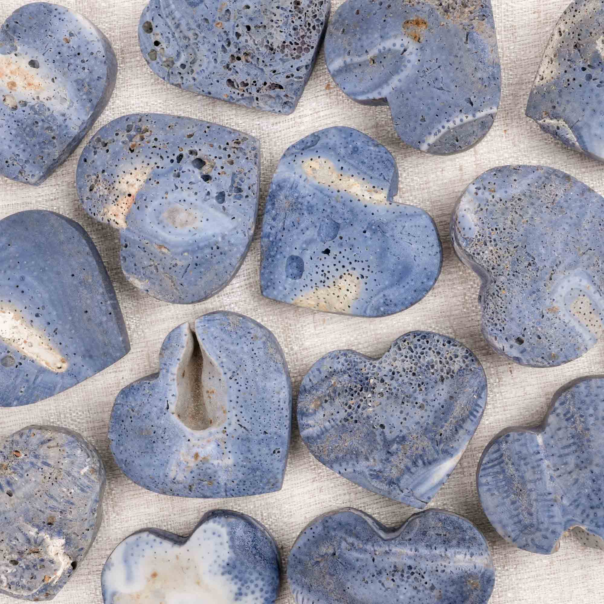 Blue Coral Jade Heart Palm Stone