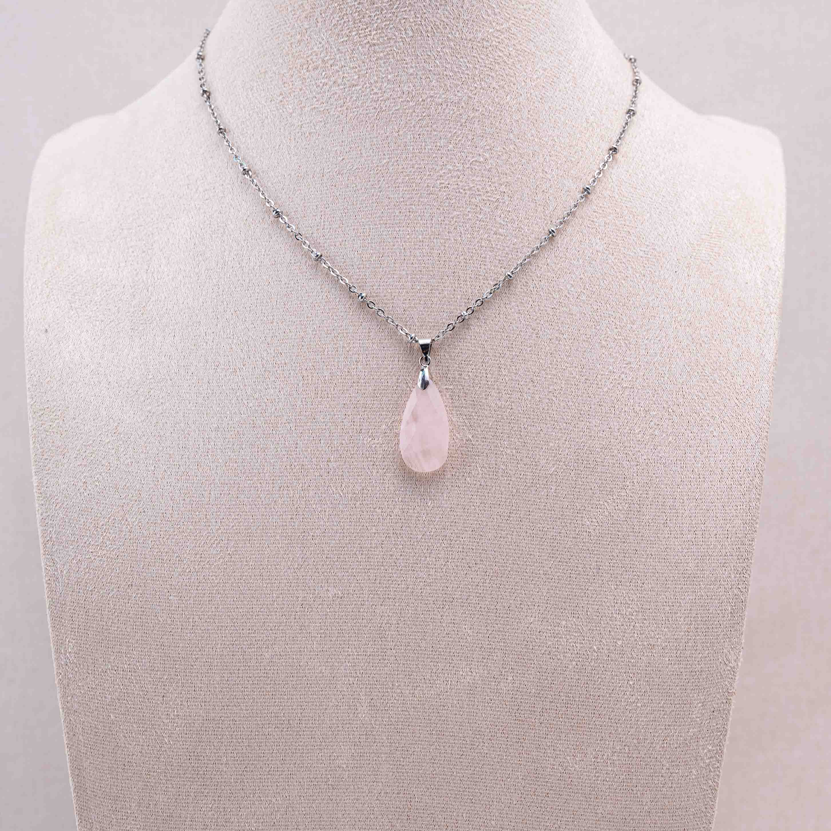 This pendant is crafted with care to showcase the delicate beauty of rose quartz.
