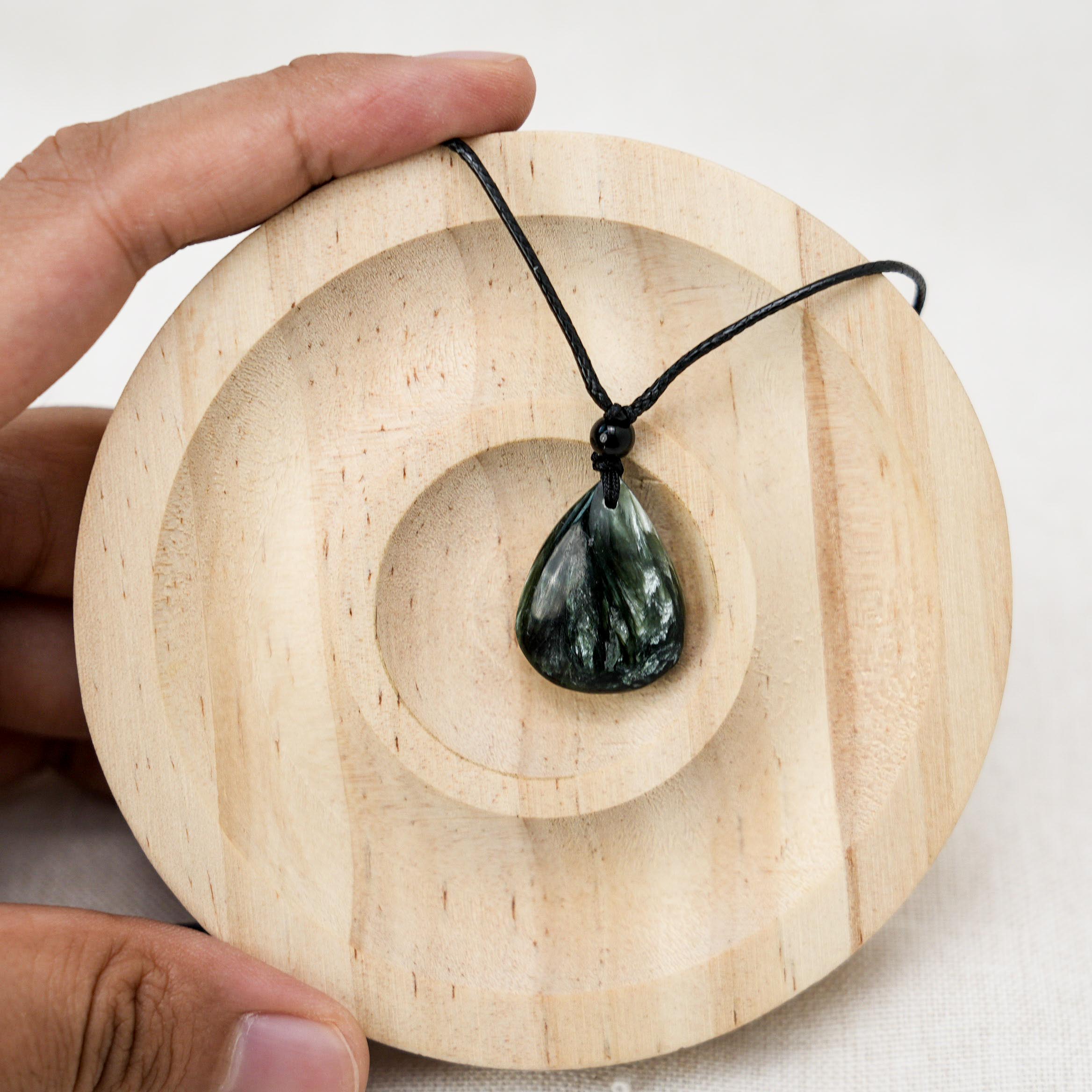 Luxurious seraphinite pendant with diamond accents, adding a touch of sophistication to your jewelry collection.