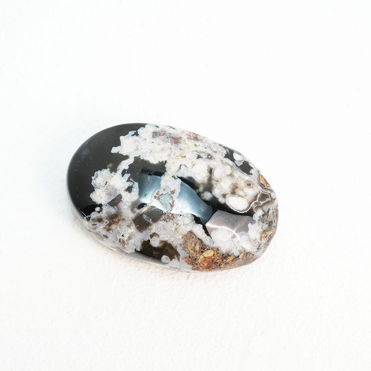 Black Flower Agate Palmstone for energy healing