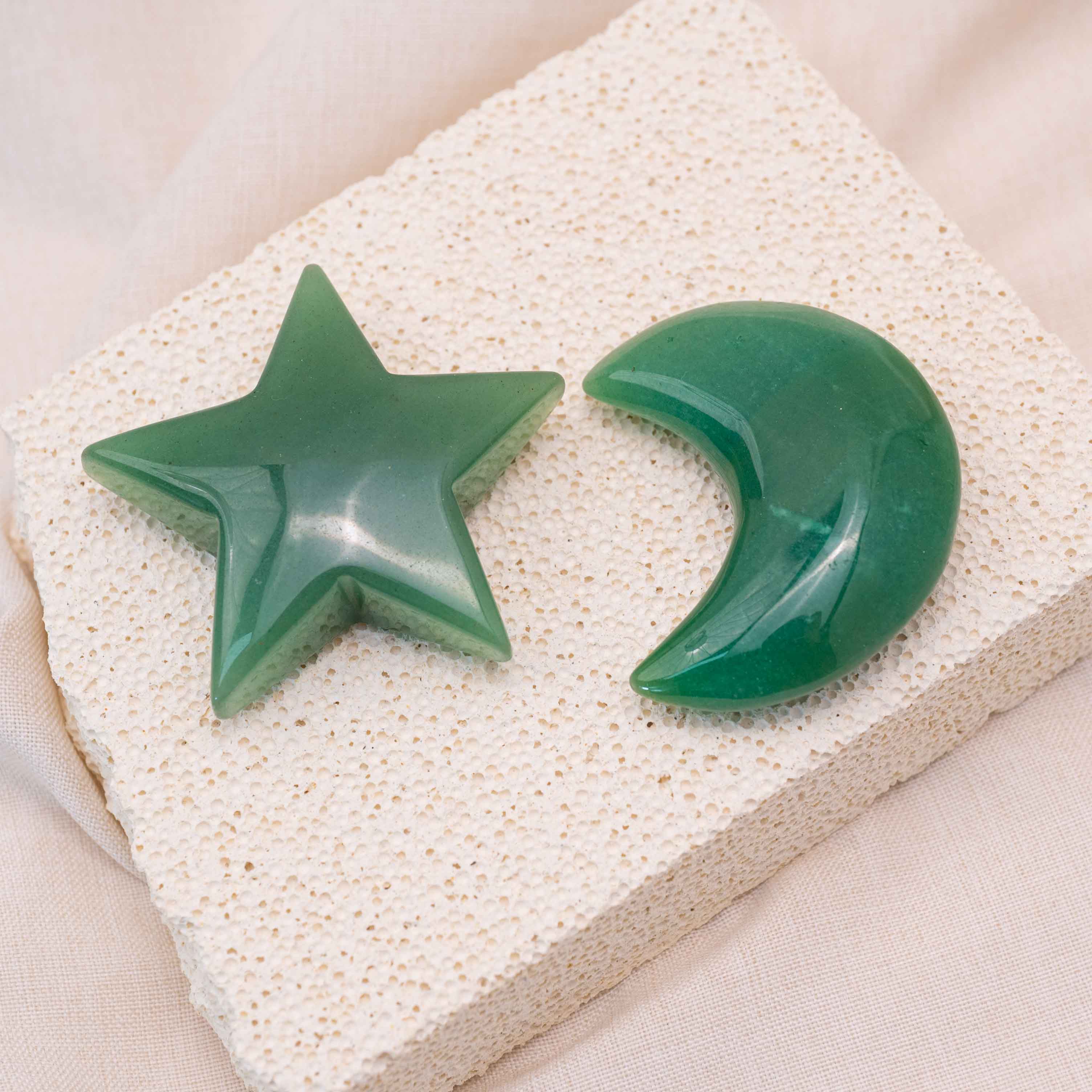 Close-up of Green Aventurine Star/Moon Palm Stone