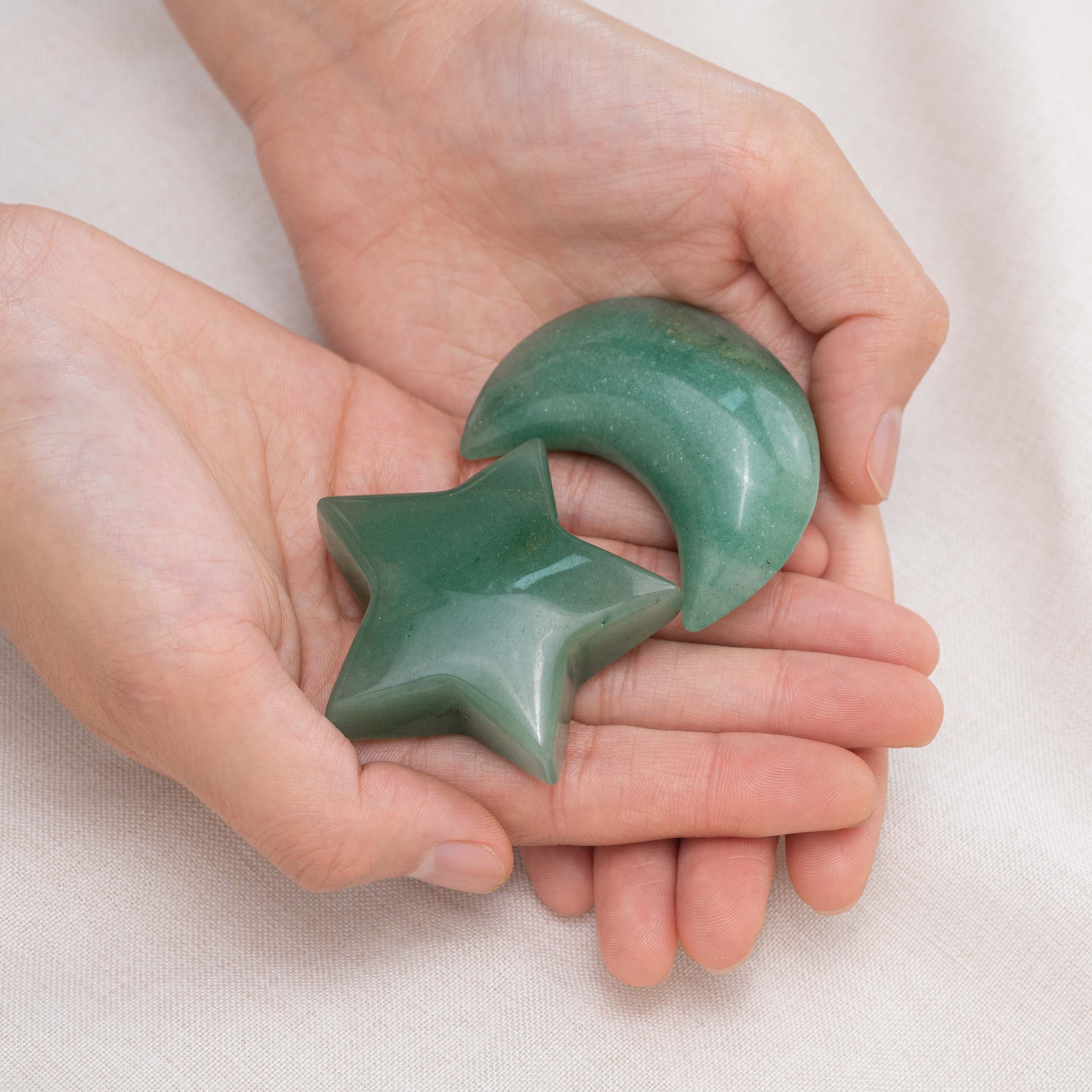 Green Aventurine Star/Moon Palm Stone held in hand