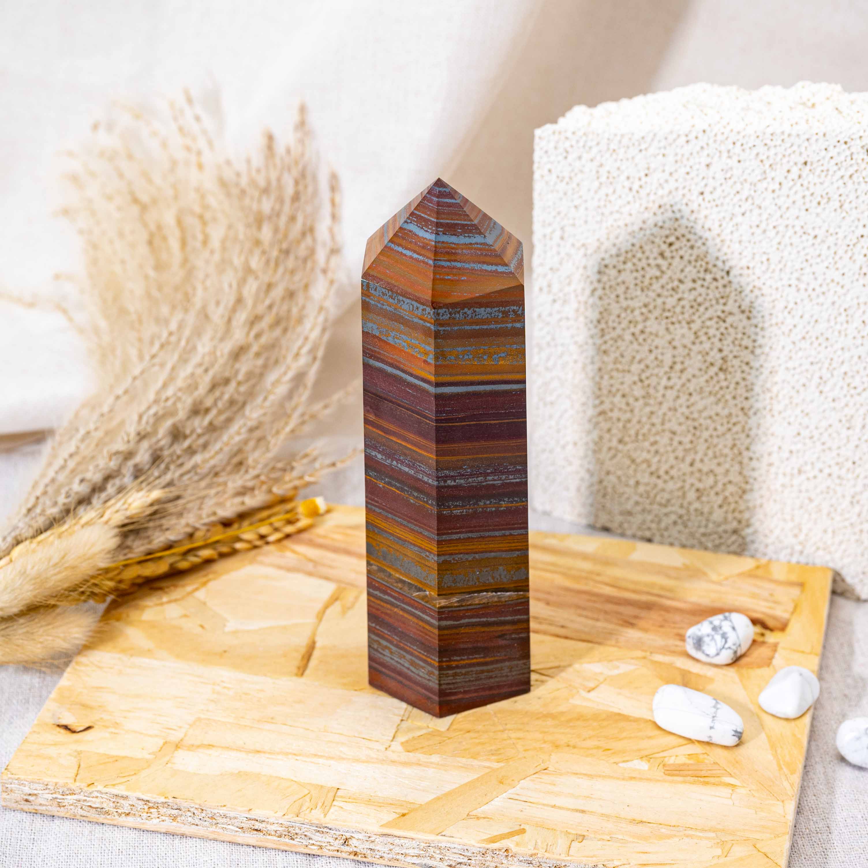 Iron Tiger Eye Stone Tower supports emotional healing, helping to release past traumas and negative emotions