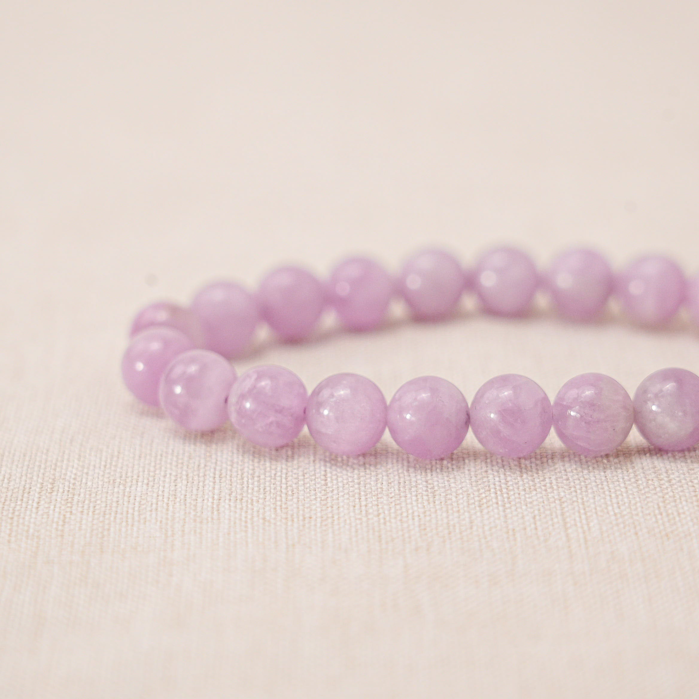 Pink Kunzite Beaded Bracelet, offering stress relief and emotional healing. Beautiful and functional