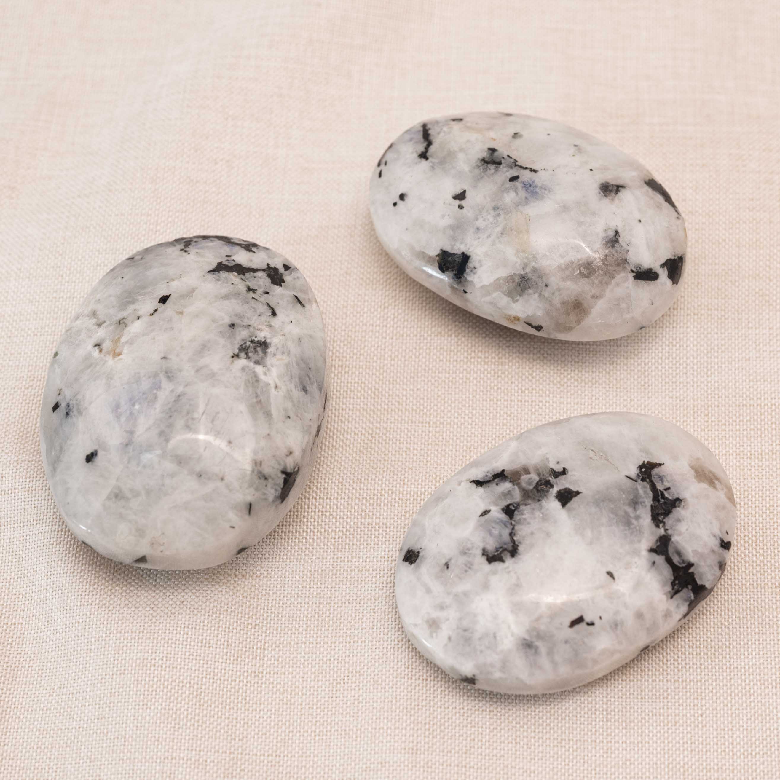 Natural Rainbow Moonstone Palm Stone for emotional healing and intuition