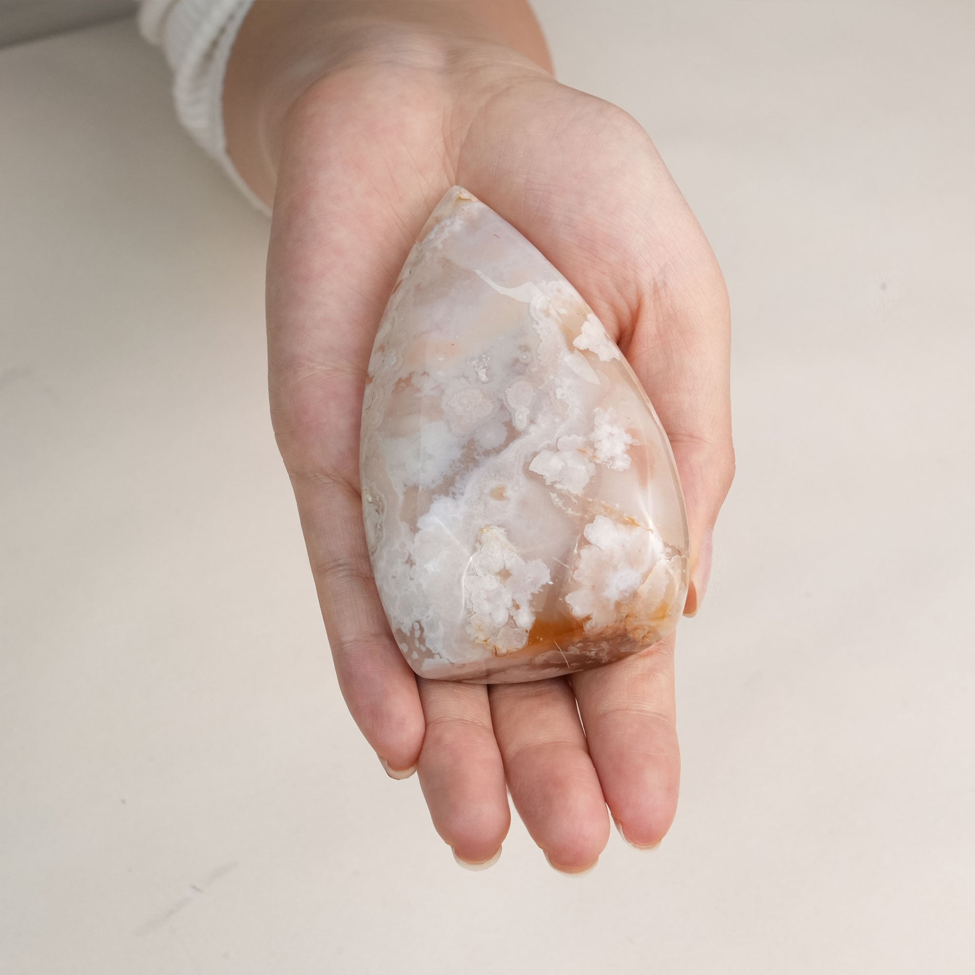 Exquisite Flower Agate freeform crystal, capturing its delicate details