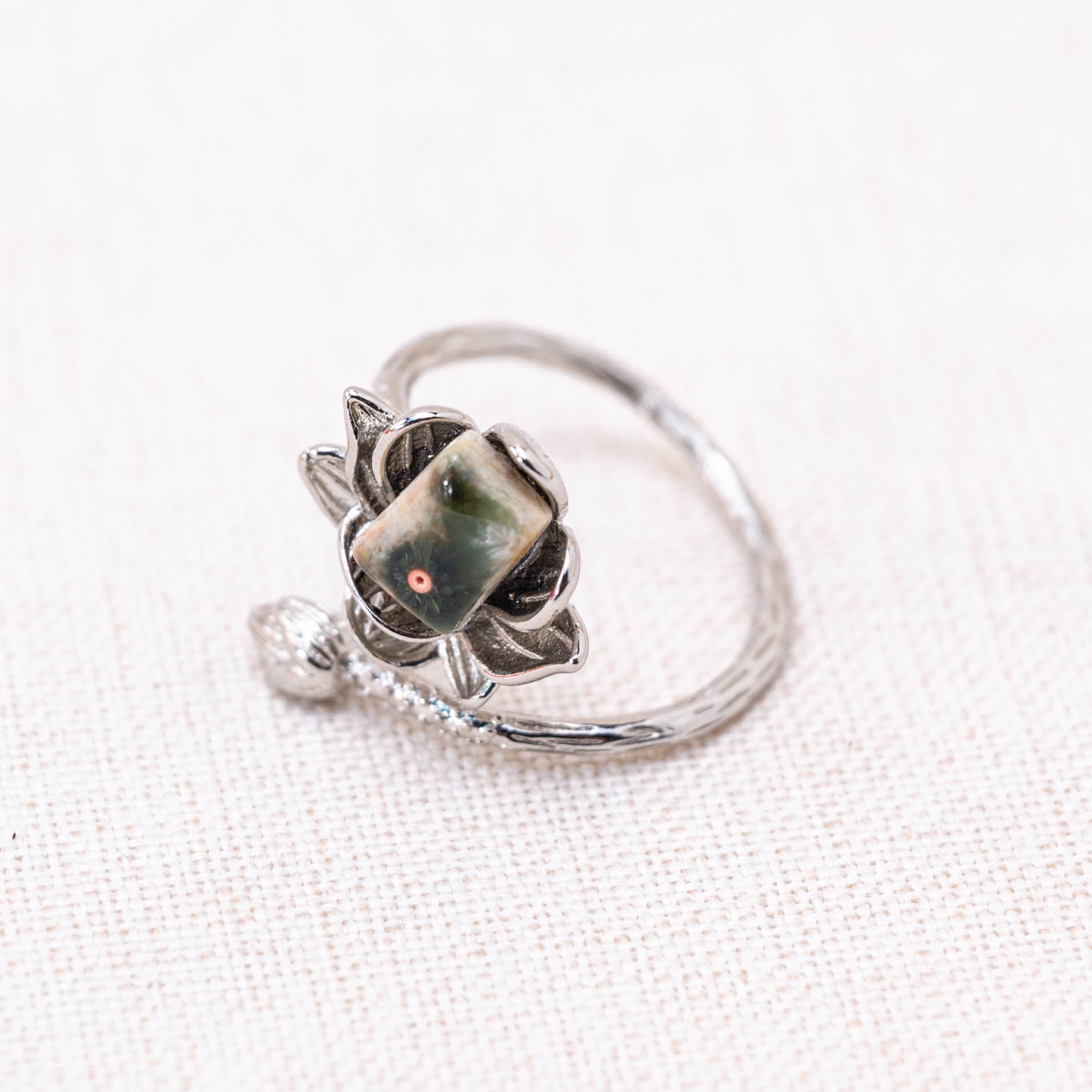 Ocean Jasper Lotus Ring with unique patterns.
