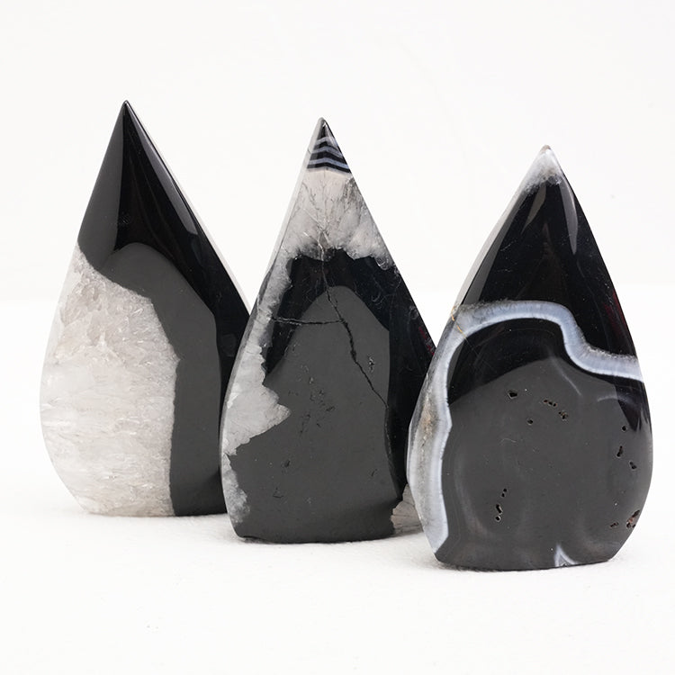 Polished Black Sardonyx Freeform Crystal with unique striations