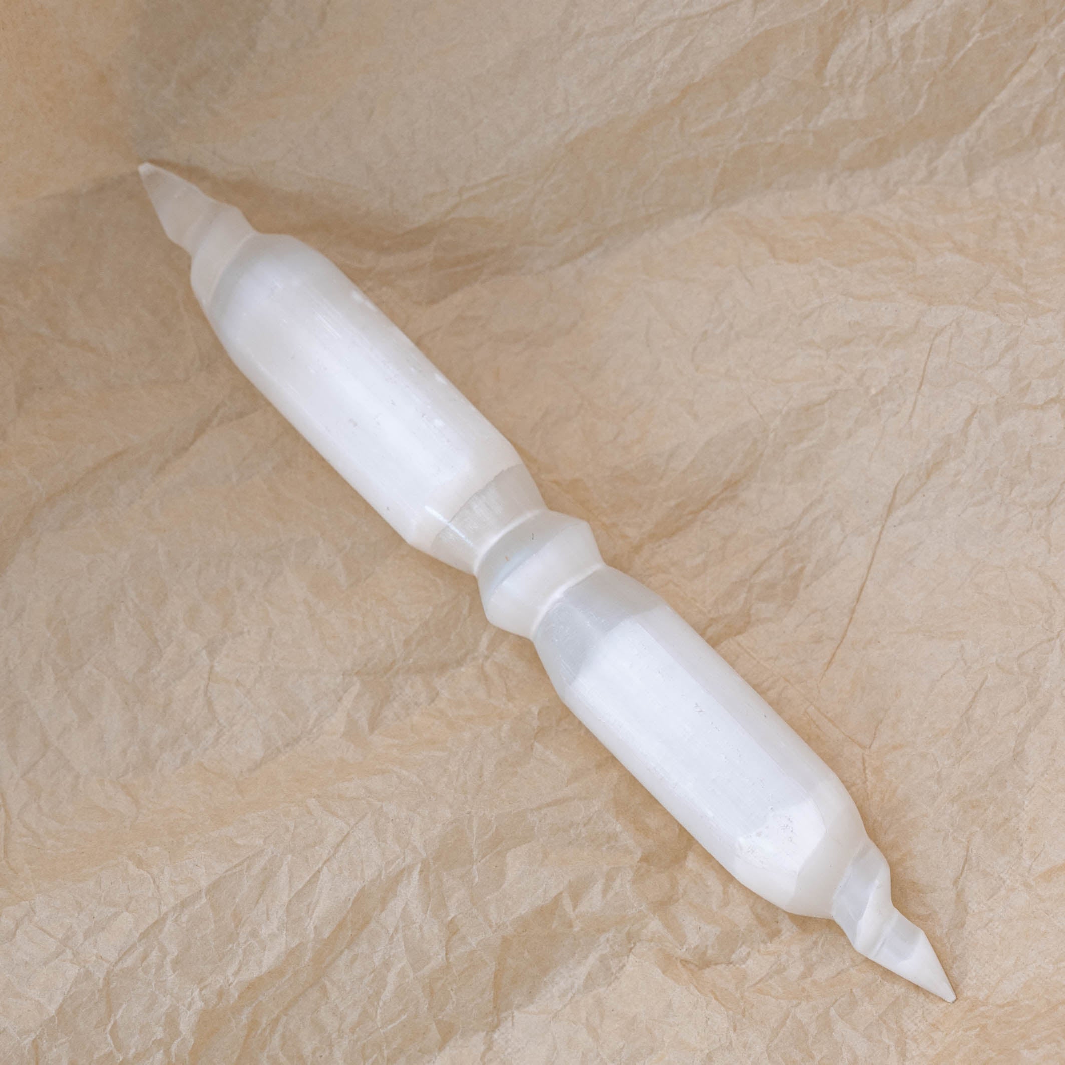 Selenite Spiral Double Point Wand for energy healing