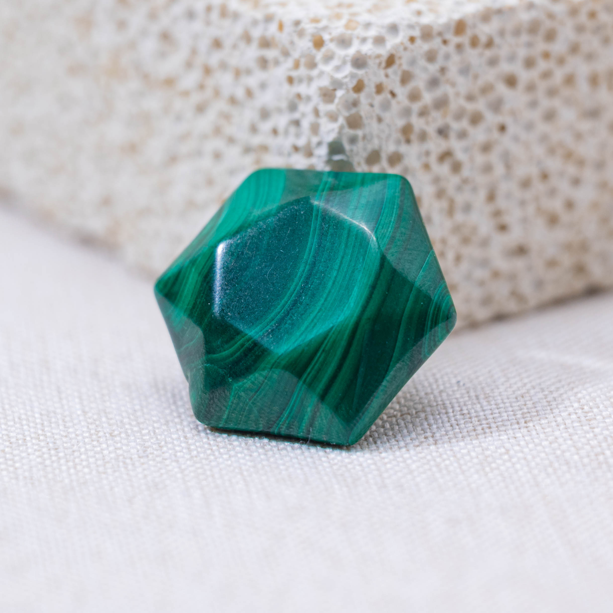 The polished Malachite Star of David absorbs negative energies and enhances positive vibrations.