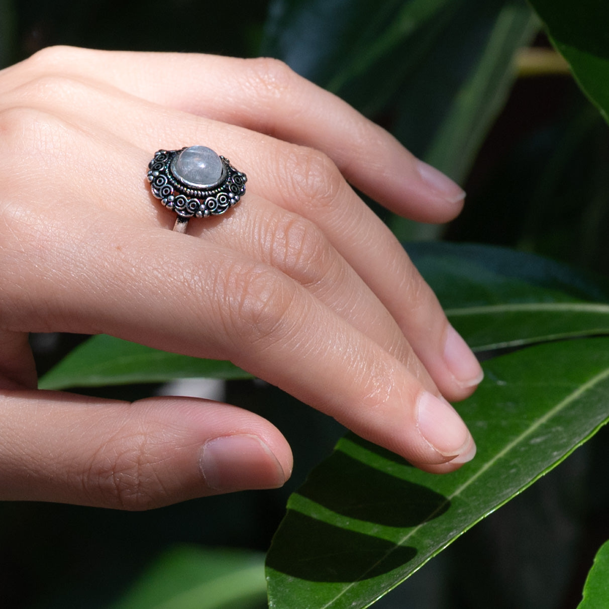 White Moonstone Ring, symbolizing clarity.