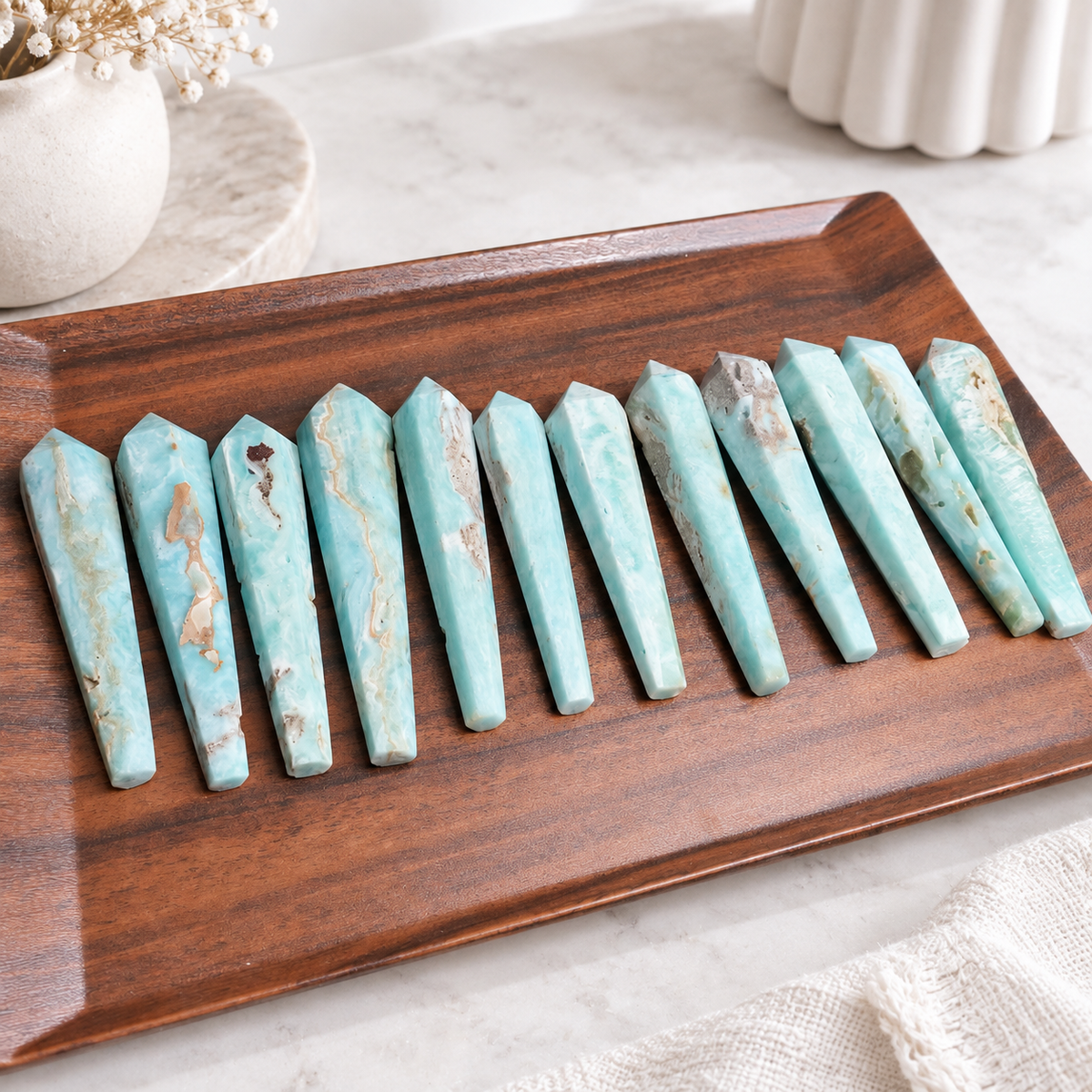 Hemimorphite Polished Wand Points — Stone of Heart Healing & Positive Communication
