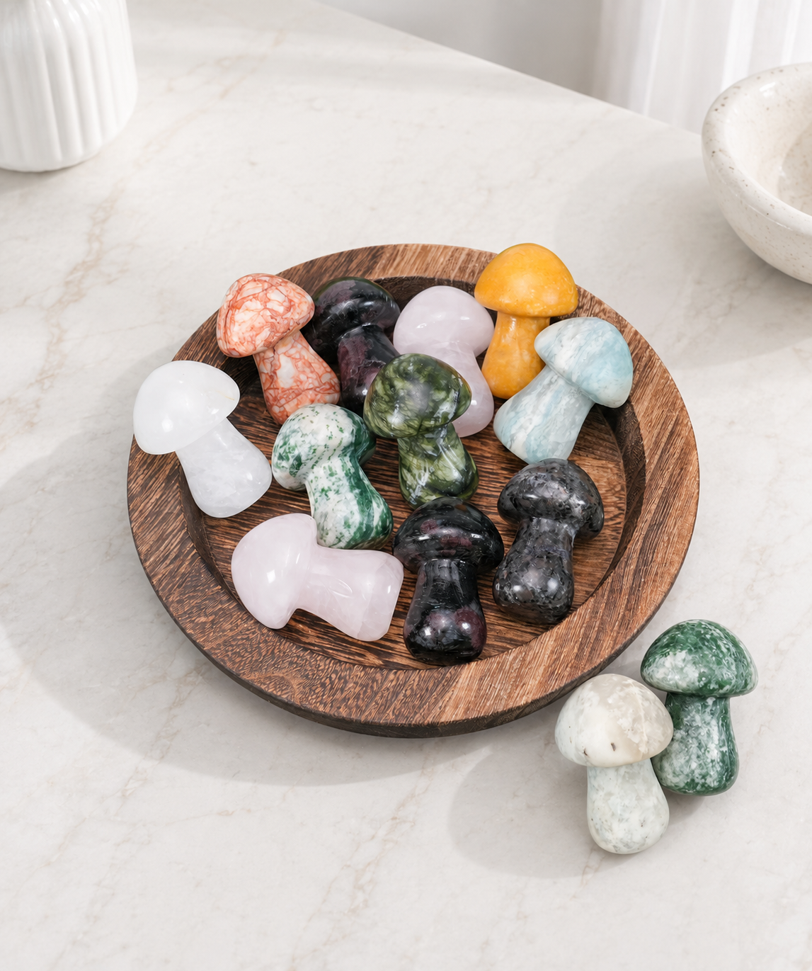 Mixed Crystal Mushroom Carvings ‑ Whimsical Mini Gemstone Mushrooms for Collection & Home Decor