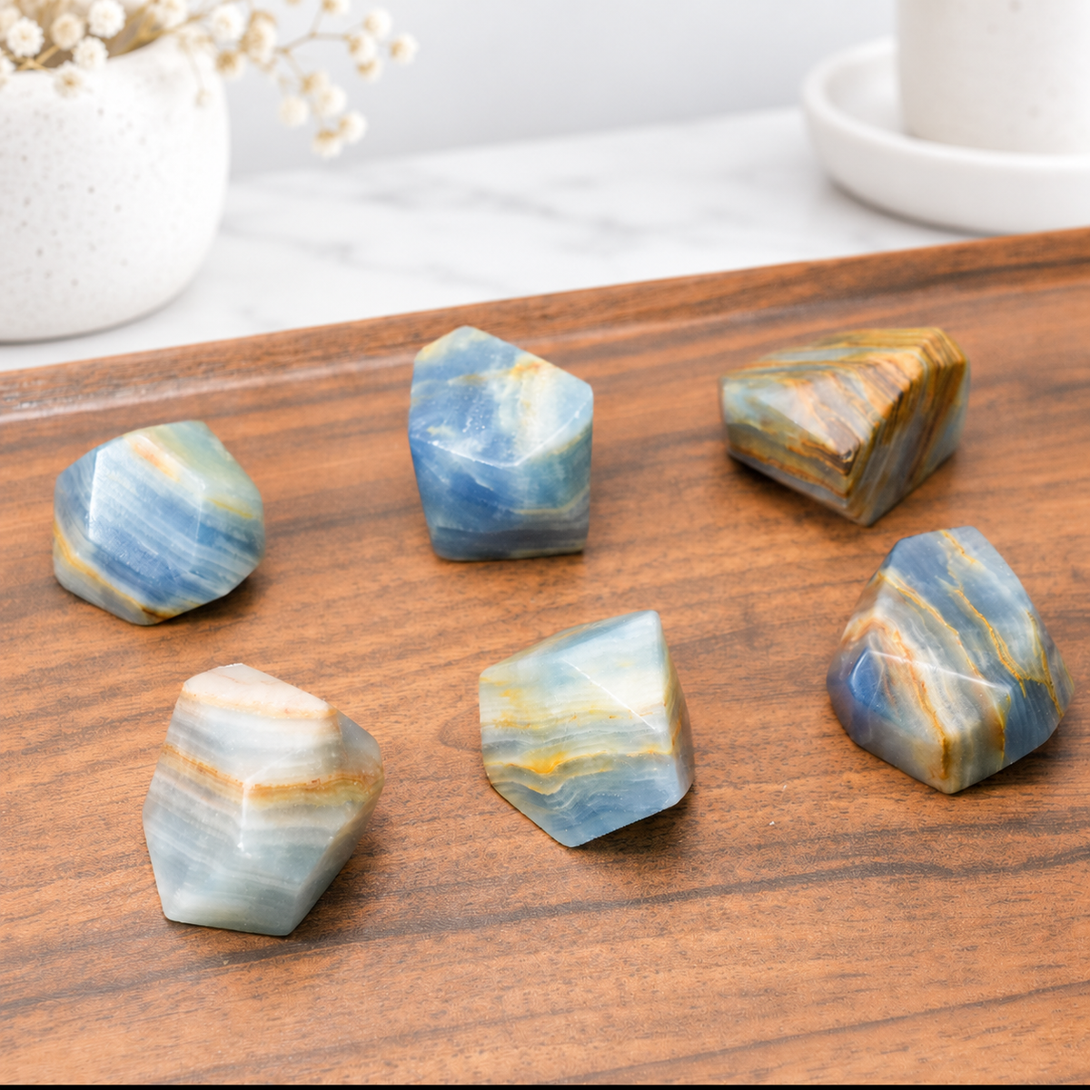 Stunning Blue Onyx Freeform Crystal Faceted Stones