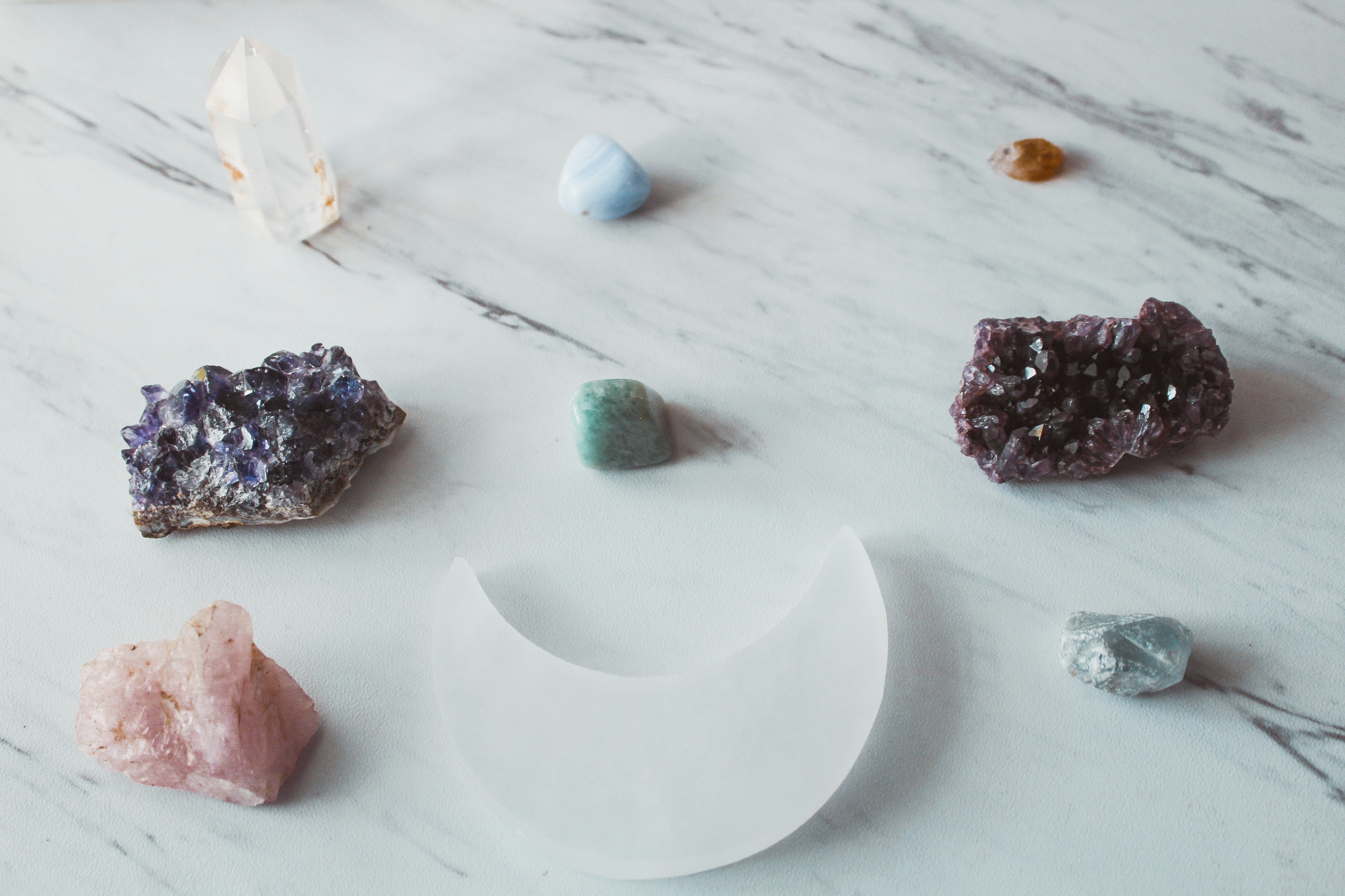 Healing crystal set with amethyst, rose quartz, and clear quartz